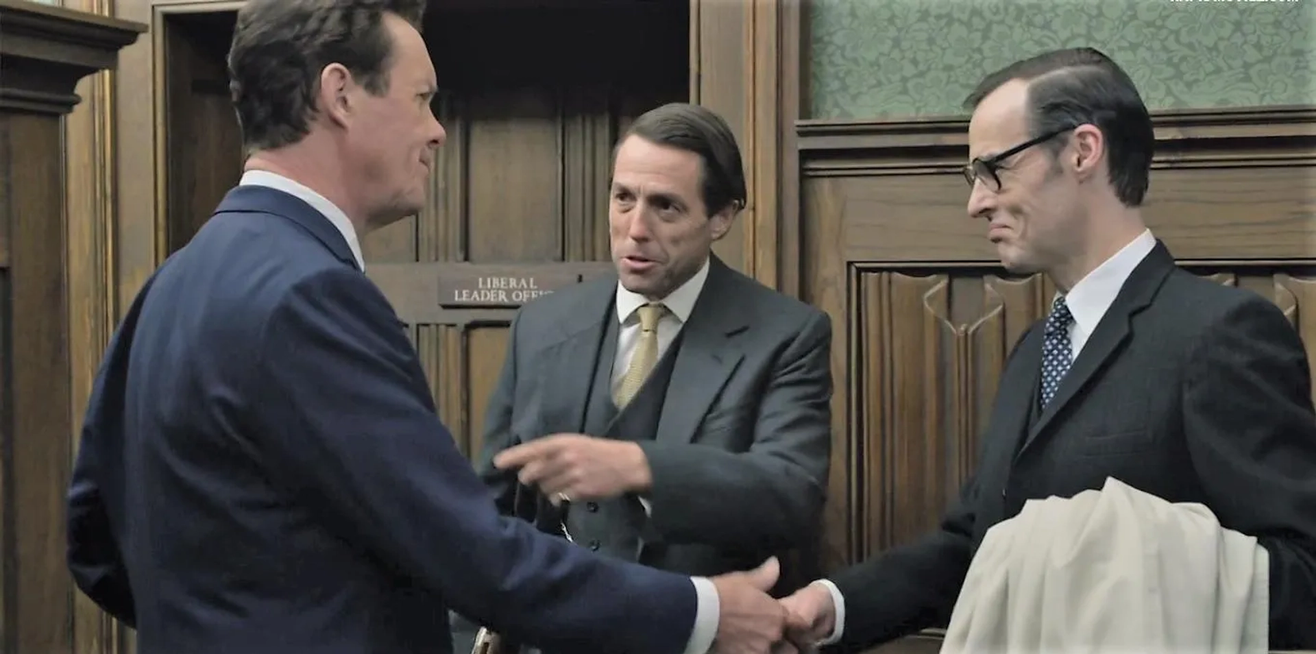 Hugh Grant, Alex Jennings, and Dyfan Dwyfor in A Very English Scandal (2018)