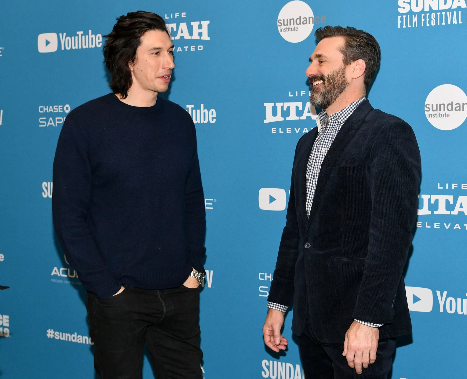 Jon Hamm and Adam Driver at an event for The Report (2019)