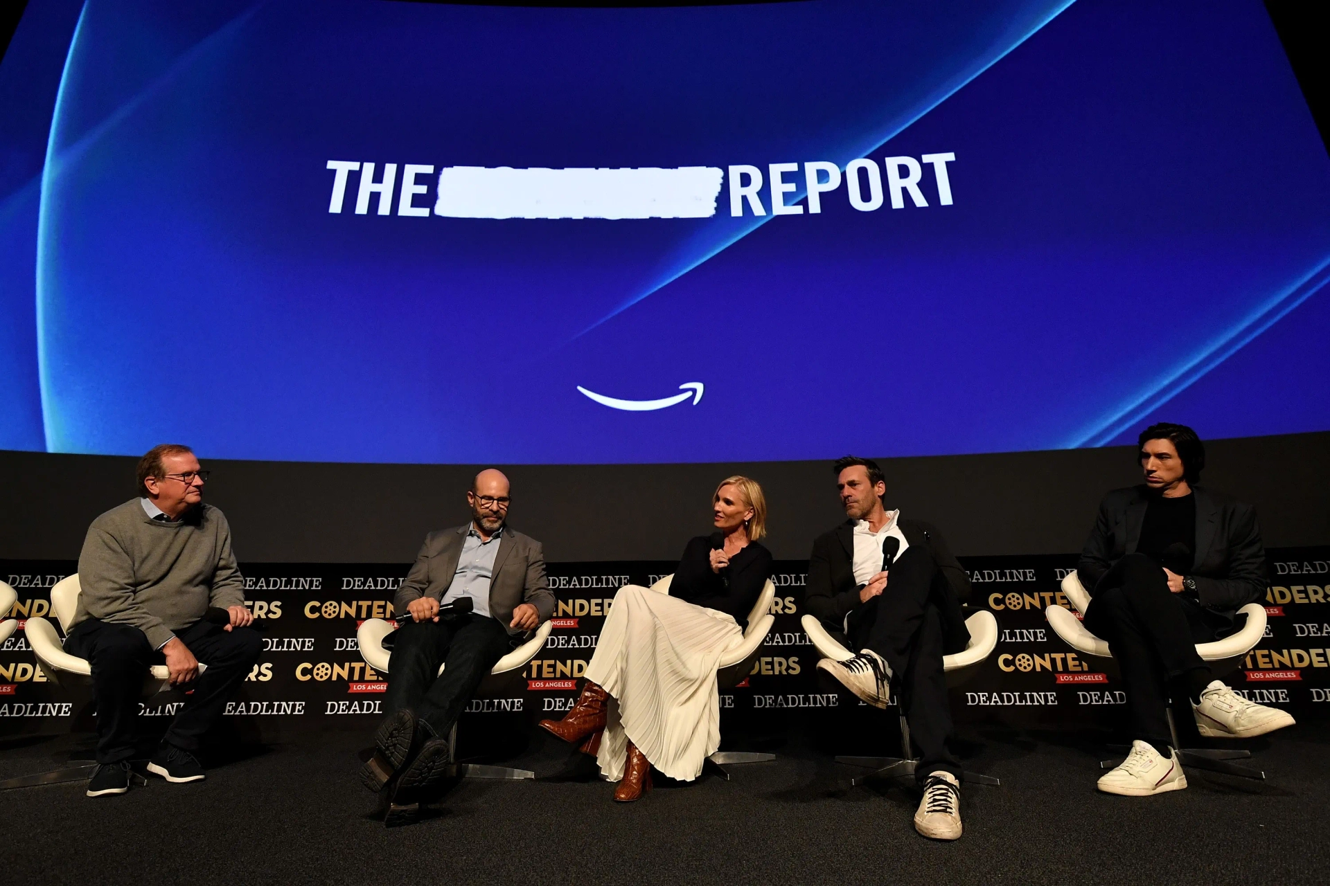 Jennifer Fox, Jon Hamm, Scott Z. Burns, and Adam Driver at an event for The Report (2019)