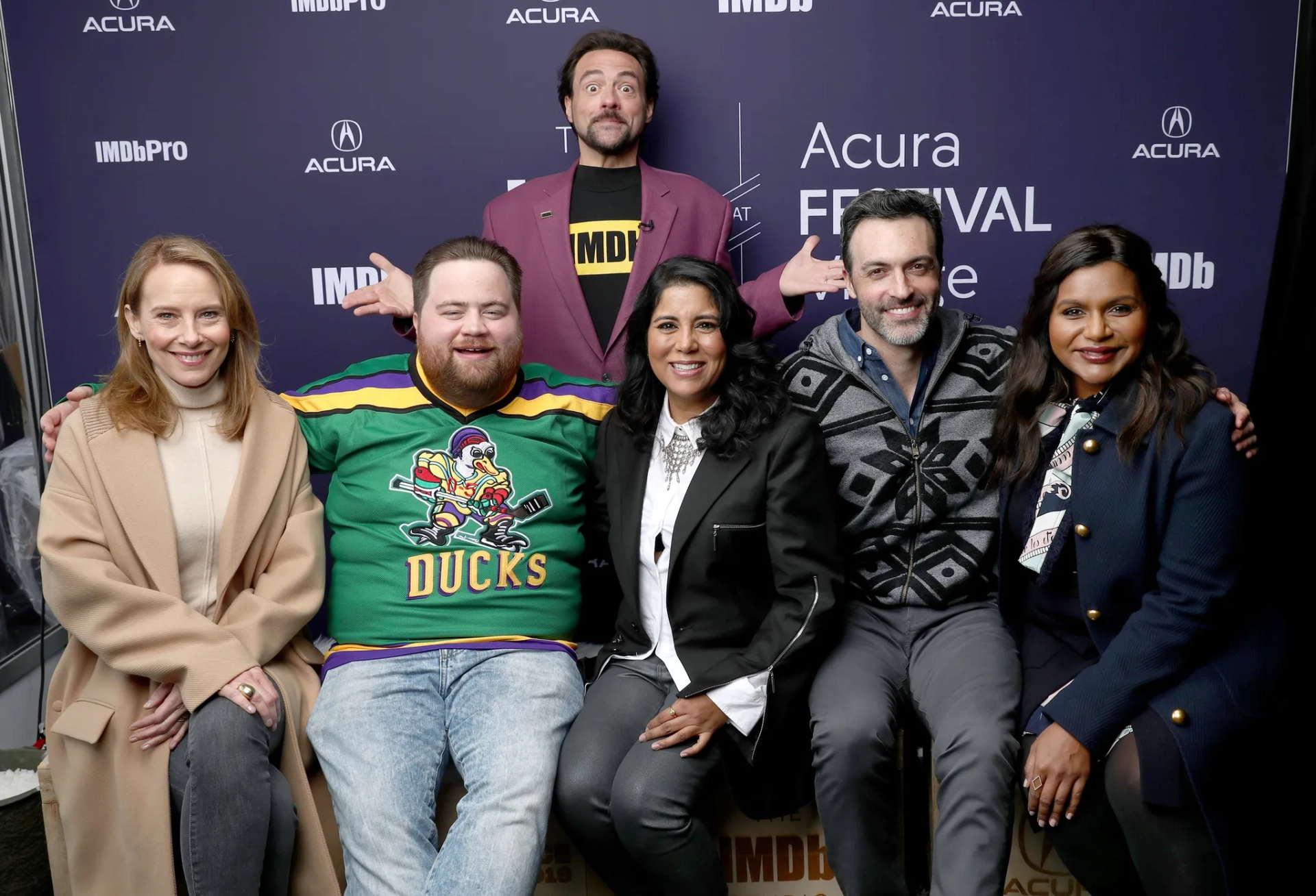 Kevin Smith, Nisha Ganatra, Amy Ryan, Reid Scott, Mindy Kaling, and Paul Walter Hauser at an event for The IMDb Studio at Sundance (2015)