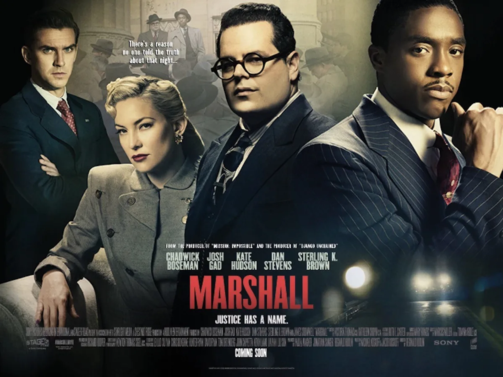 Kate Hudson, Josh Gad, Dan Stevens, and Chadwick Boseman in Marshall (2017)