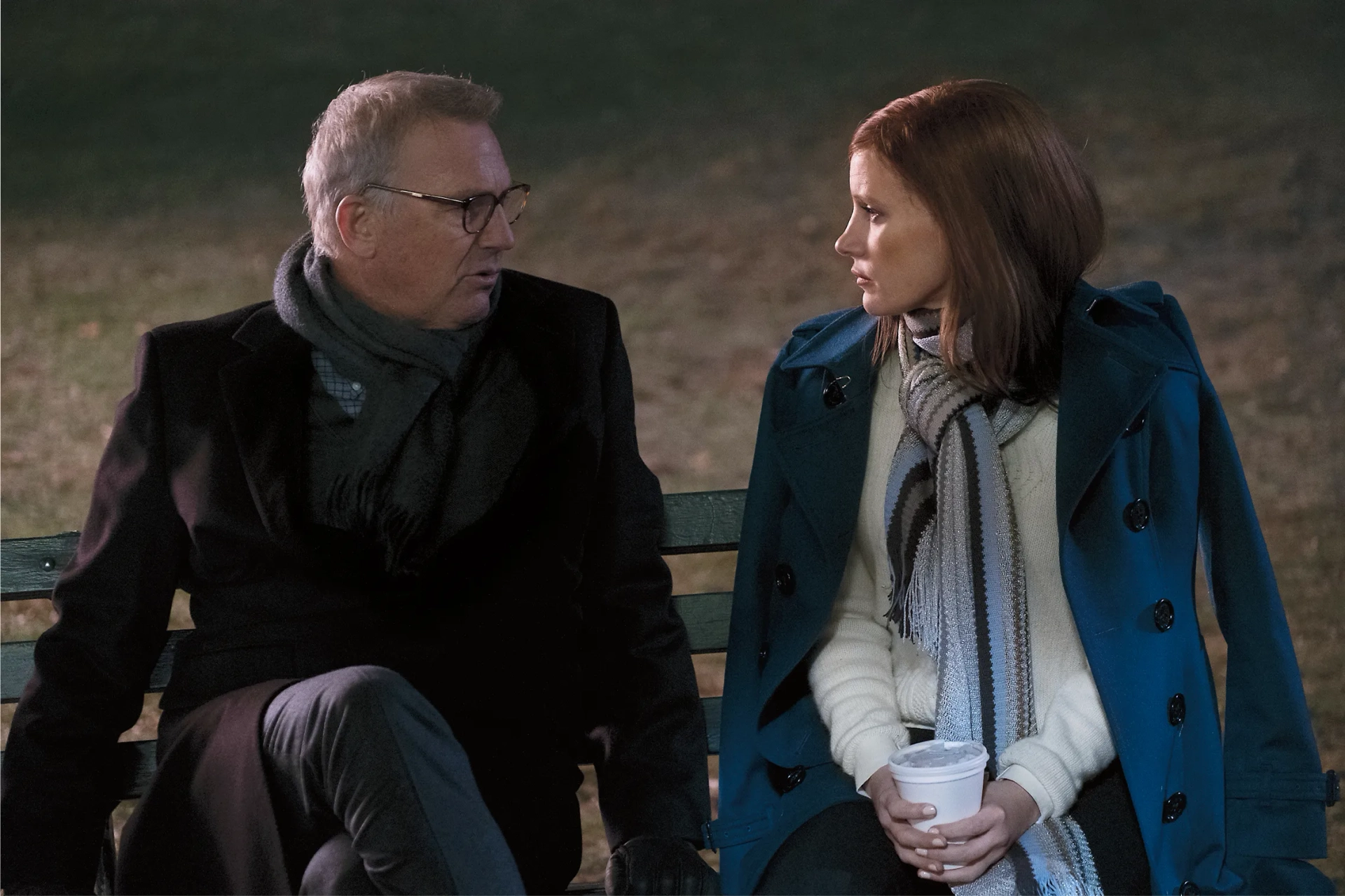 Kevin Costner and Jessica Chastain in Molly's Game (2017)