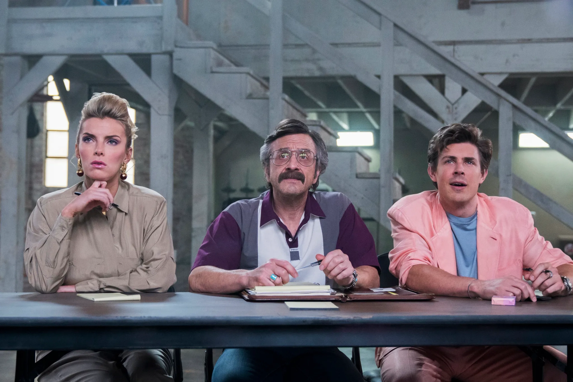 Marc Maron, Christopher Lowell, and Betty Gilpin in GLOW (2017)