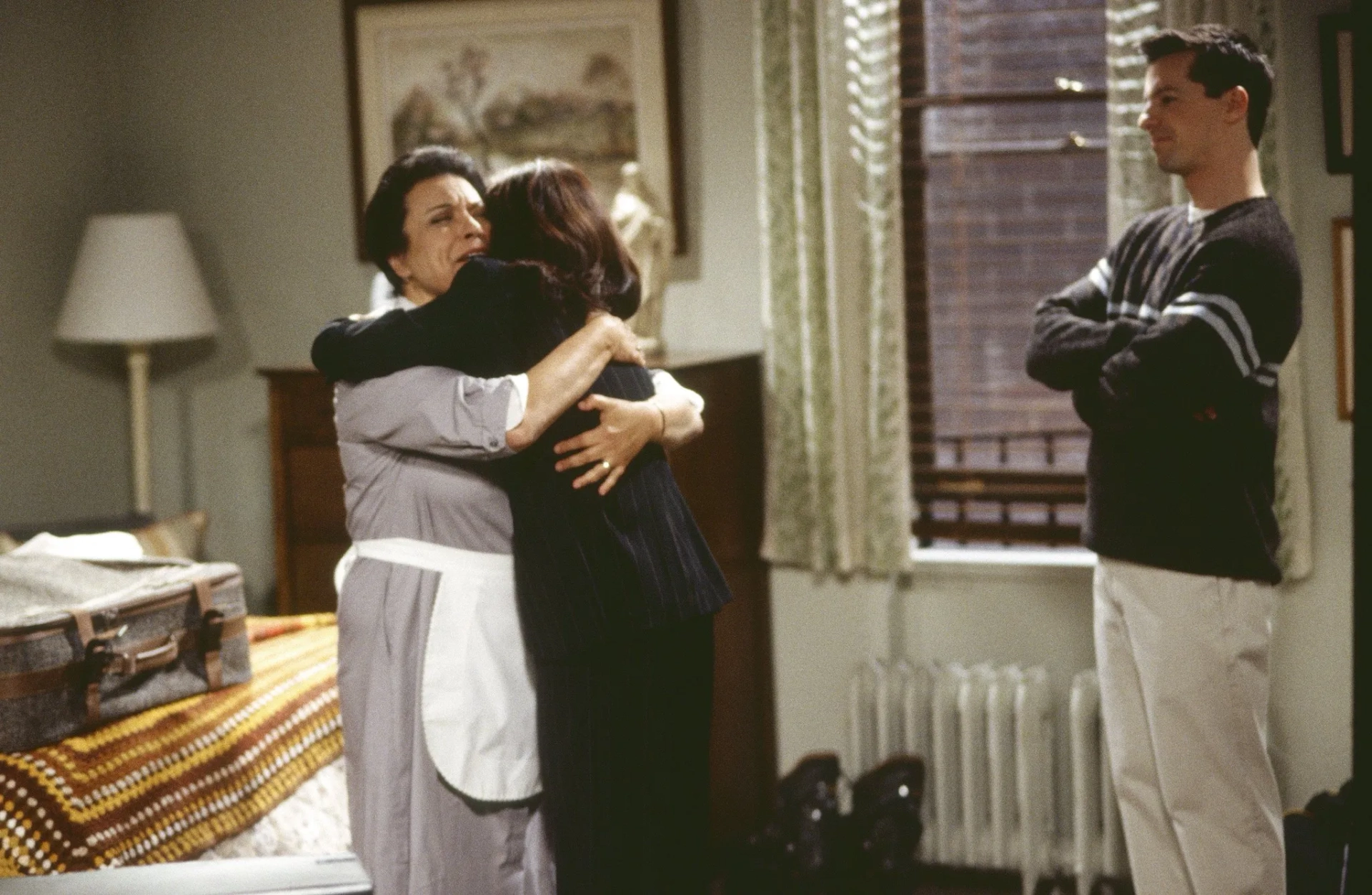 Sean Hayes, Megan Mullally, and Shelley Morrison in Will & Grace (1998)