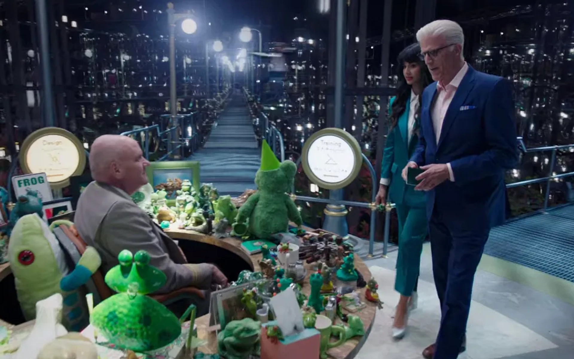 Ted Danson, Mike O'Malley, and Jameela Jamil in The Good Place: Whenever You're Ready (2020)