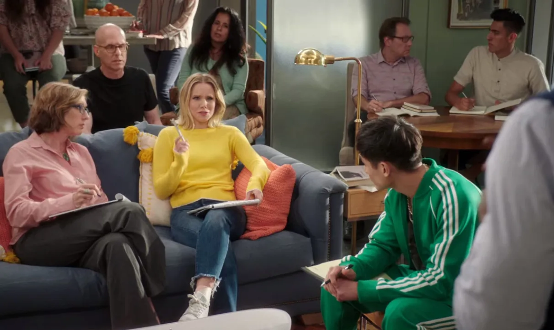 Kristen Bell, Todd Gifford May, Pamela Hieronymi, and Manny Jacinto in The Good Place: Whenever You're Ready (2020)