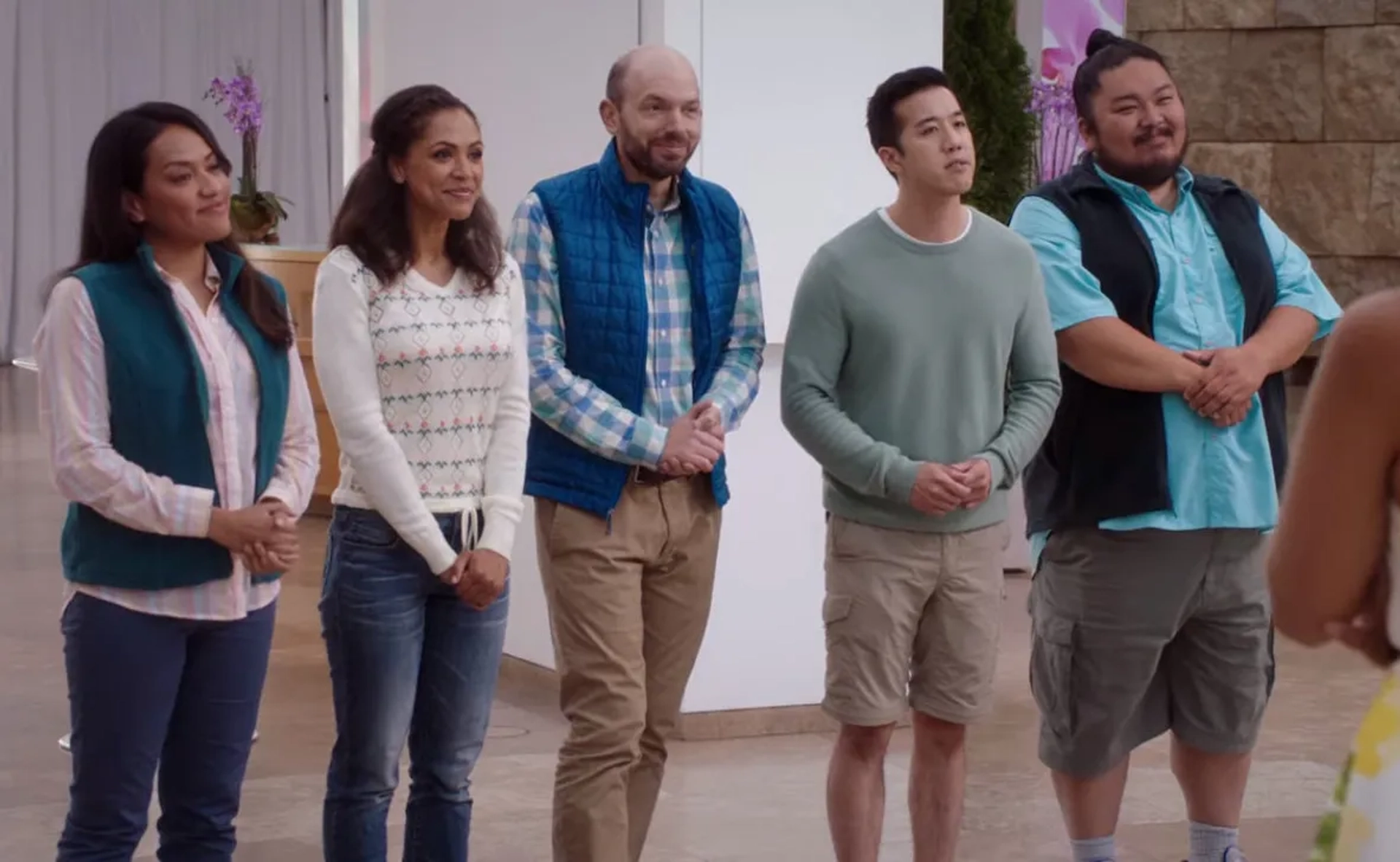 Paul Scheer, Andrew Law, Takato Yonemoto, Denise G. Sanchez, and Tatiana Carr in The Good Place: Patty (2020)