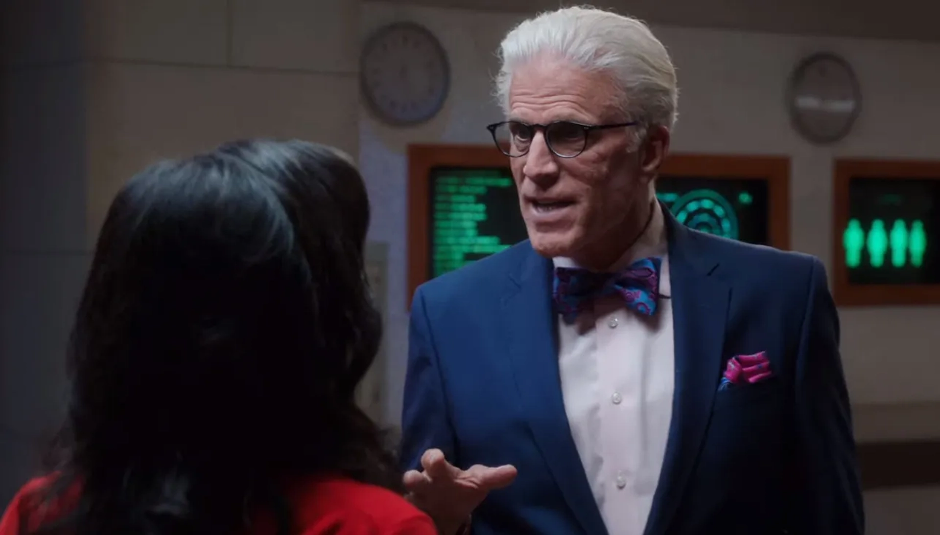 Ted Danson and Tiya Sircar in The Good Place: Mondays, Am I Right? (2020)