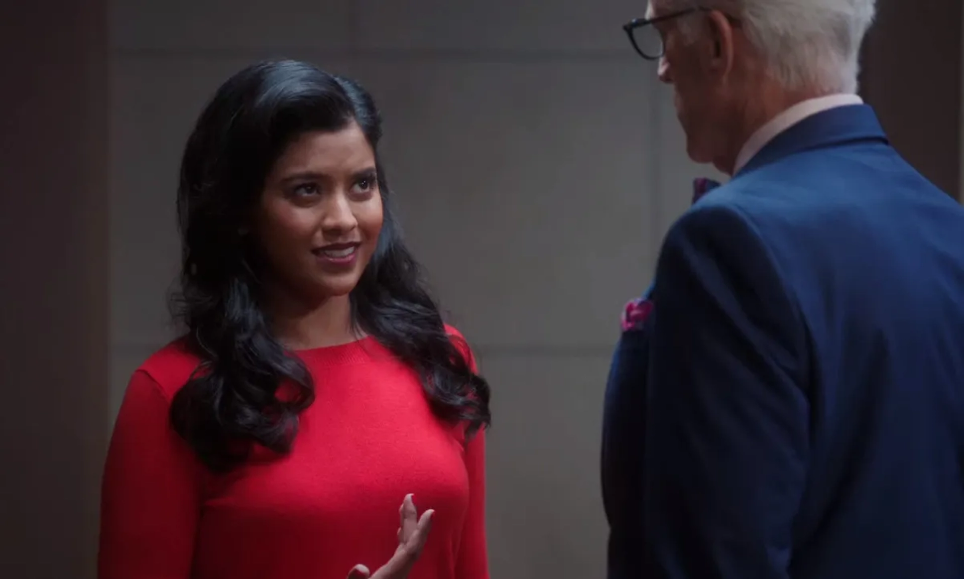 Ted Danson and Tiya Sircar in The Good Place: Mondays, Am I Right? (2020)