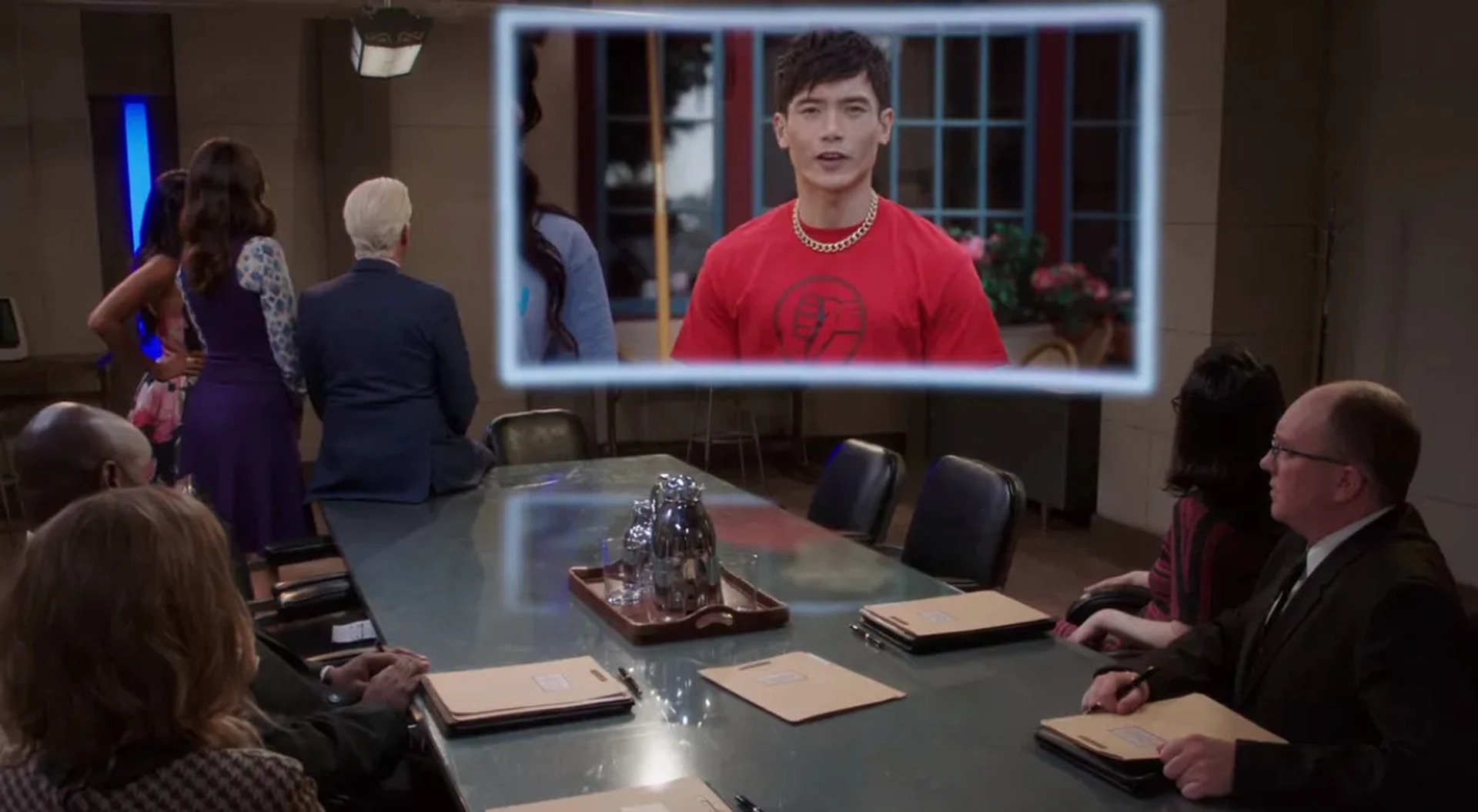 Ted Danson, Manny Jacinto, and D'Arcy Carden in The Good Place: Mondays, Am I Right? (2020)