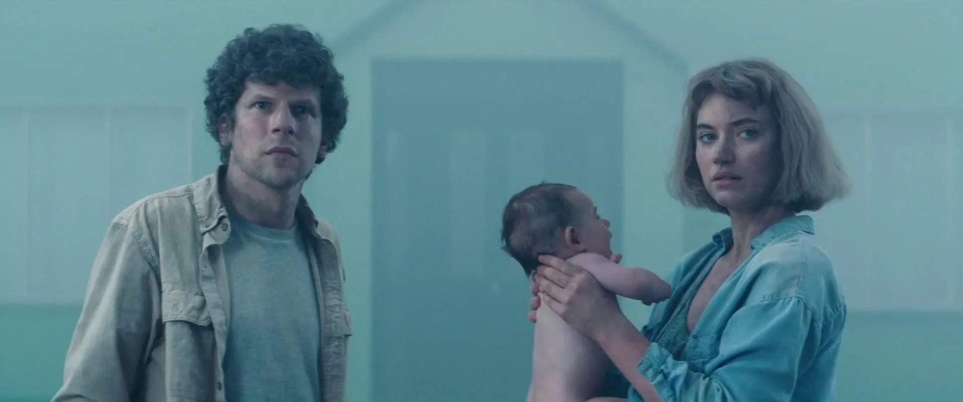 Jesse Eisenberg, Côme Thiry, and Imogen Poots in Vivarium (2019)