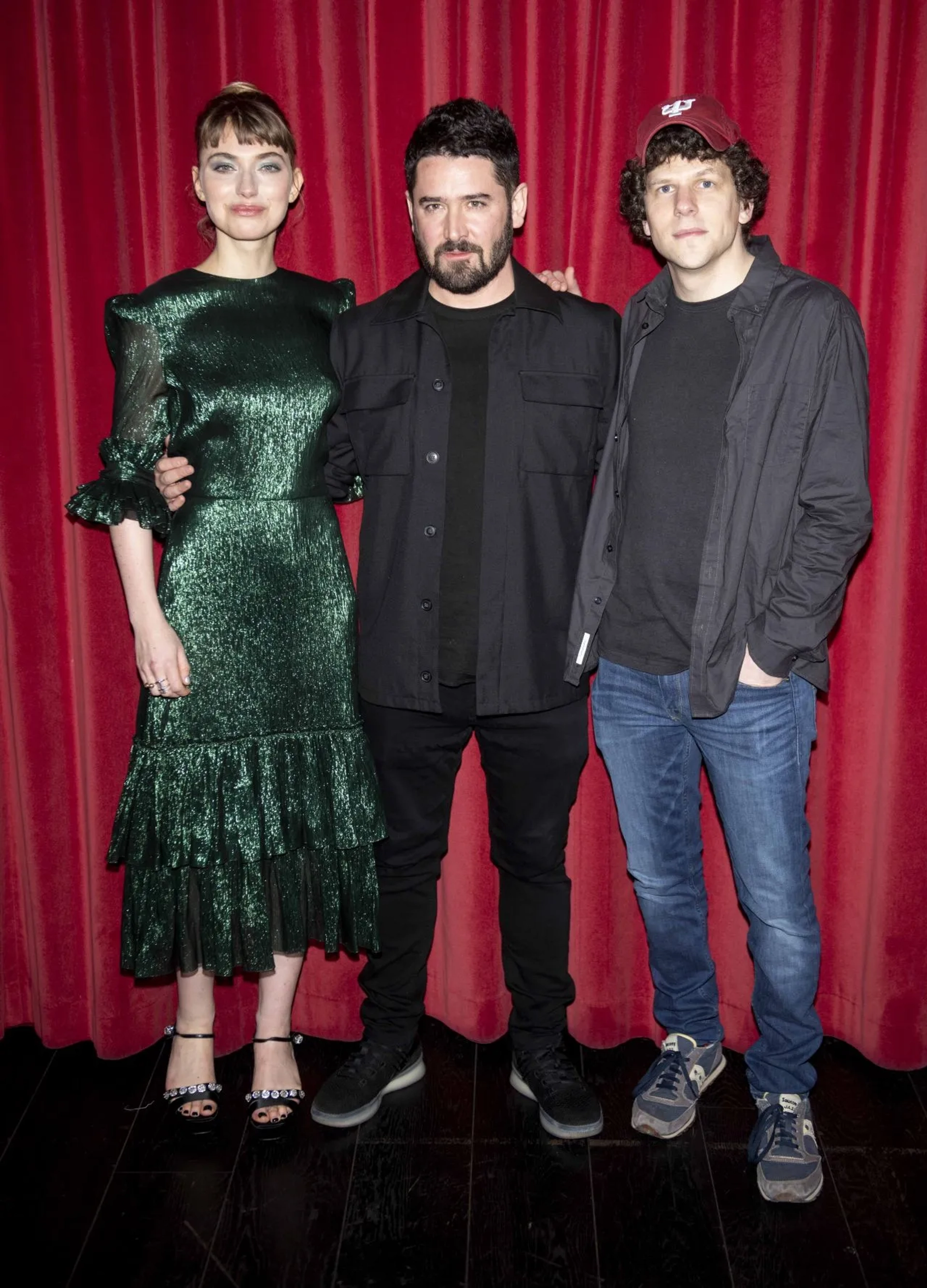 Jesse Eisenberg, Imogen Poots, and Lorcan Finnegan at an event for Vivarium (2019)