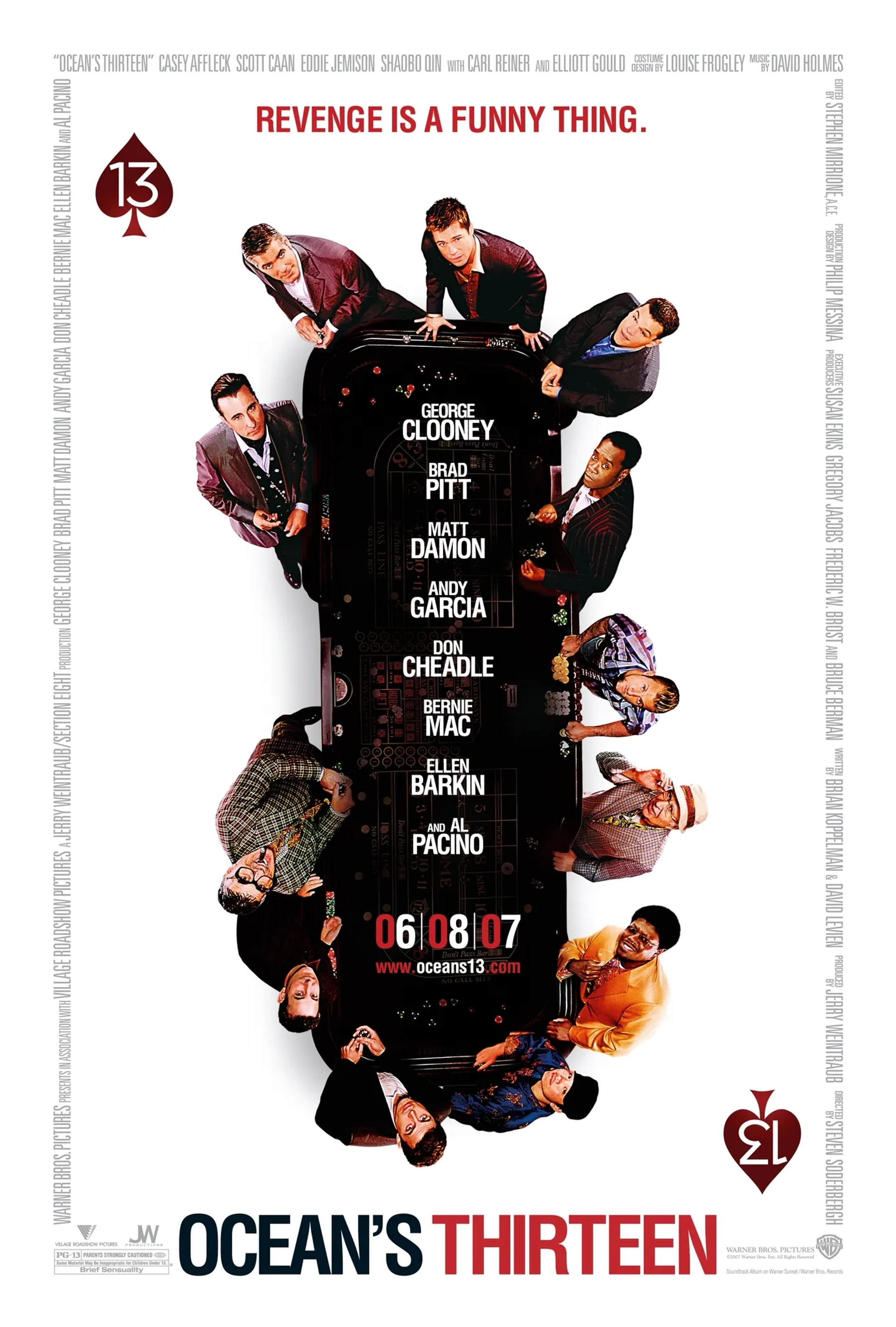 Brad Pitt, George Clooney, Don Cheadle, Matt Damon, Andy Garcia, Casey Affleck, Elliott Gould, Scott Caan, Bernie Mac, Carl Reiner, Eddie Jemison, and Shaobo Qin in Ocean's Thirteen (2007)