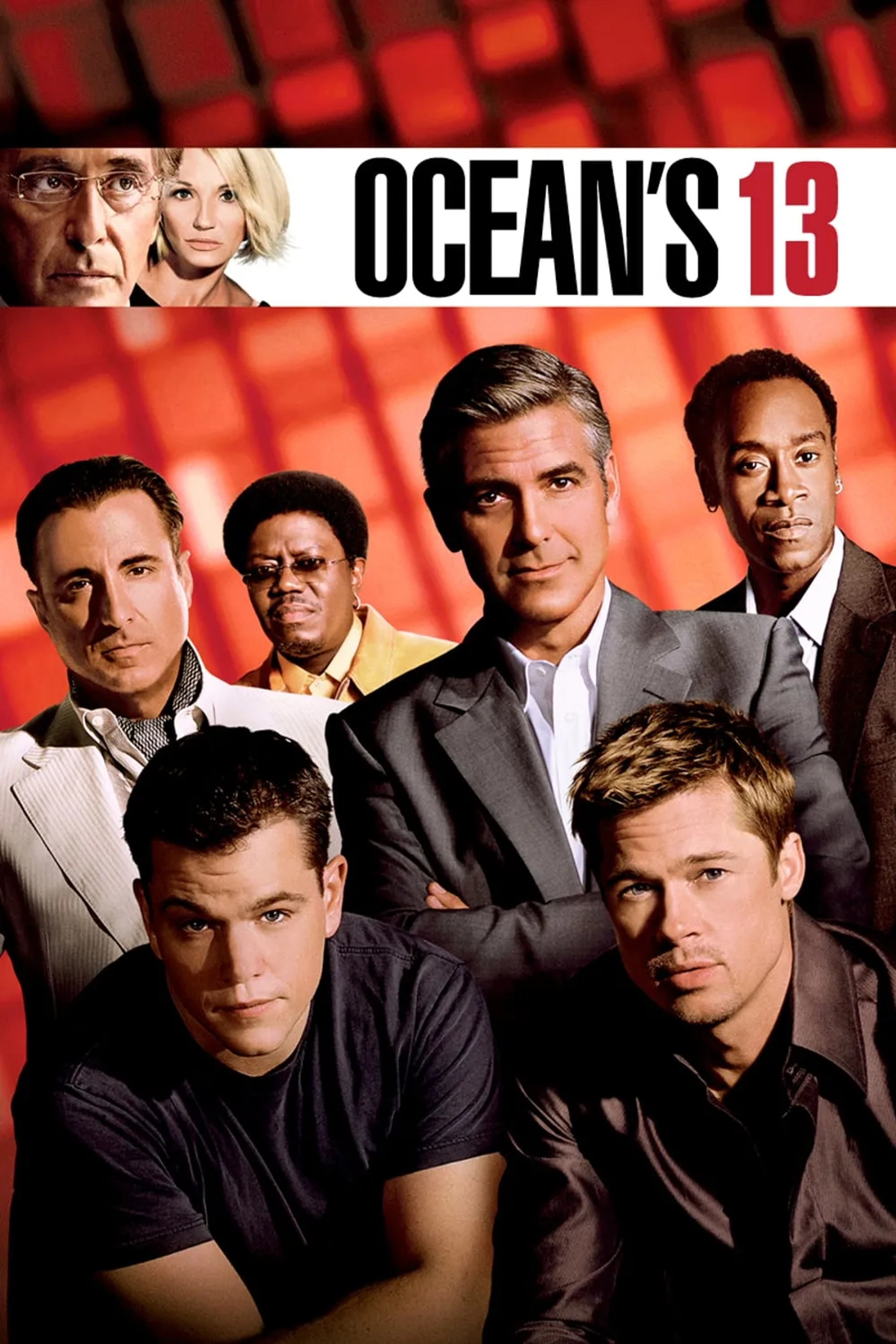 Brad Pitt, George Clooney, Al Pacino, Ellen Barkin, Don Cheadle, Matt Damon, Andy Garcia, and Bernie Mac in Ocean's Thirteen (2007)