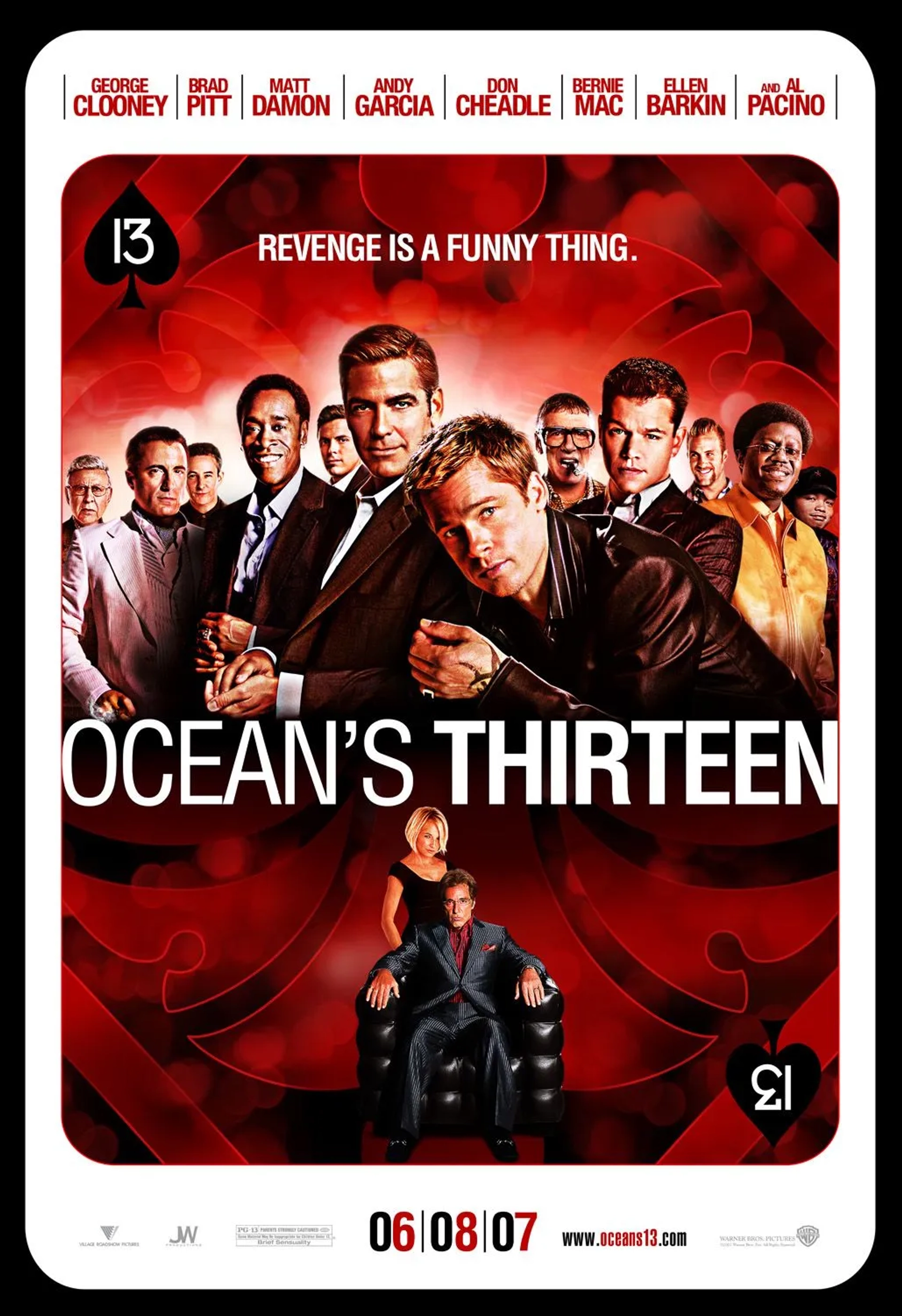 Brad Pitt, George Clooney, Al Pacino, Ellen Barkin, Don Cheadle, Matt Damon, Casey Affleck, Elliott Gould, Bernie Mac, Carl Reiner, and Shaobo Qin in Ocean's Thirteen (2007)