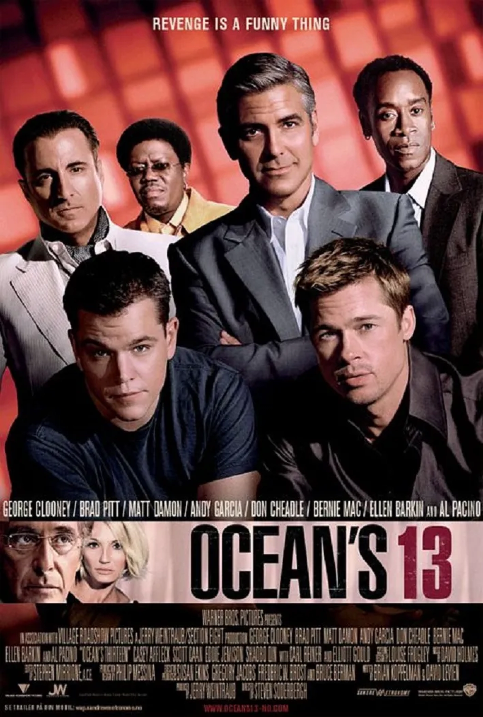 Brad Pitt, George Clooney, Al Pacino, Ellen Barkin, Don Cheadle, Matt Damon, Andy Garcia, and Bernie Mac in Ocean's Thirteen (2007)