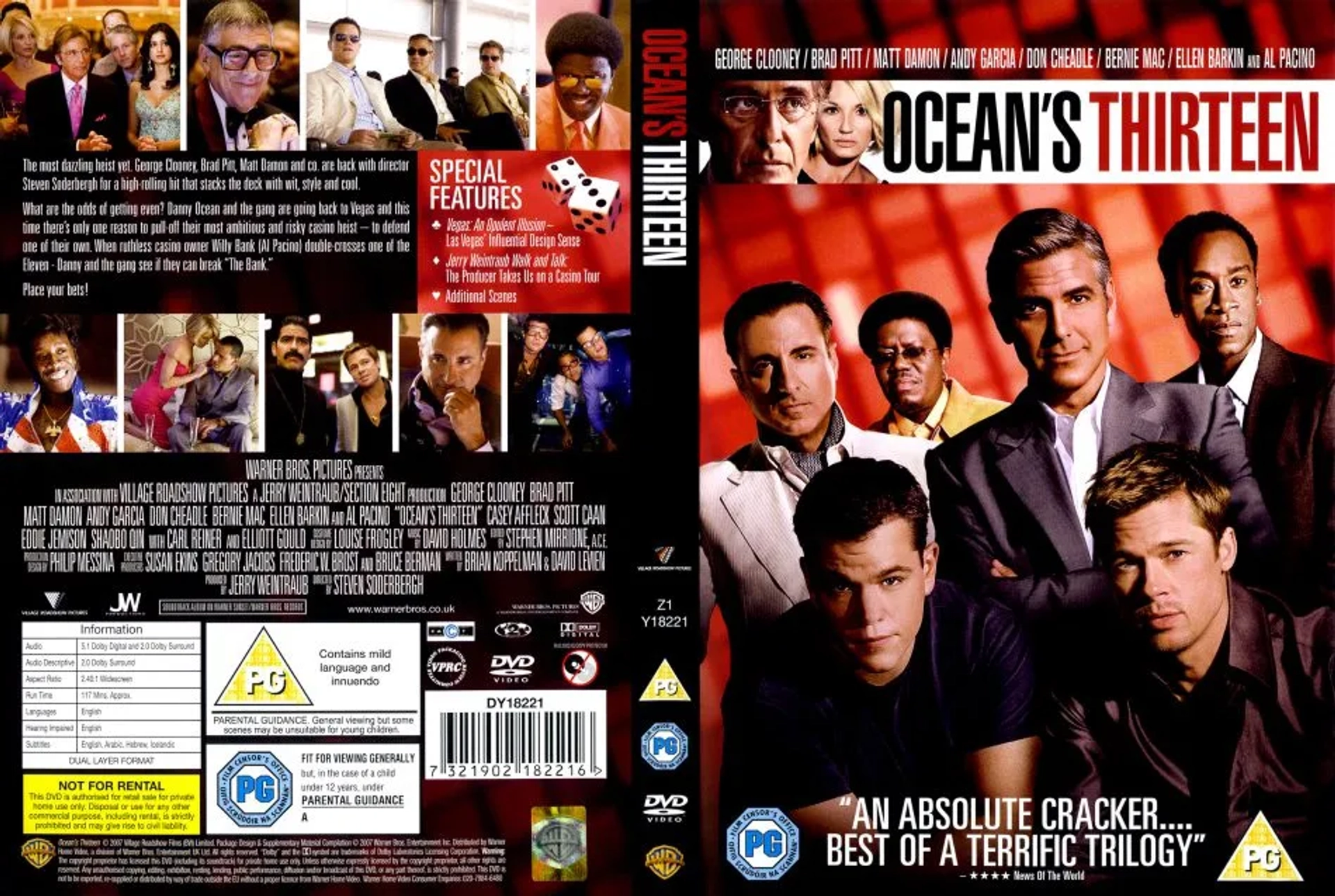 Brad Pitt, George Clooney, Al Pacino, Ellen Barkin, Don Cheadle, Matt Damon, Casey Affleck, Elliott Gould, Bernie Mac, Carl Reiner, and Shaobo Qin in Ocean's Thirteen (2007)