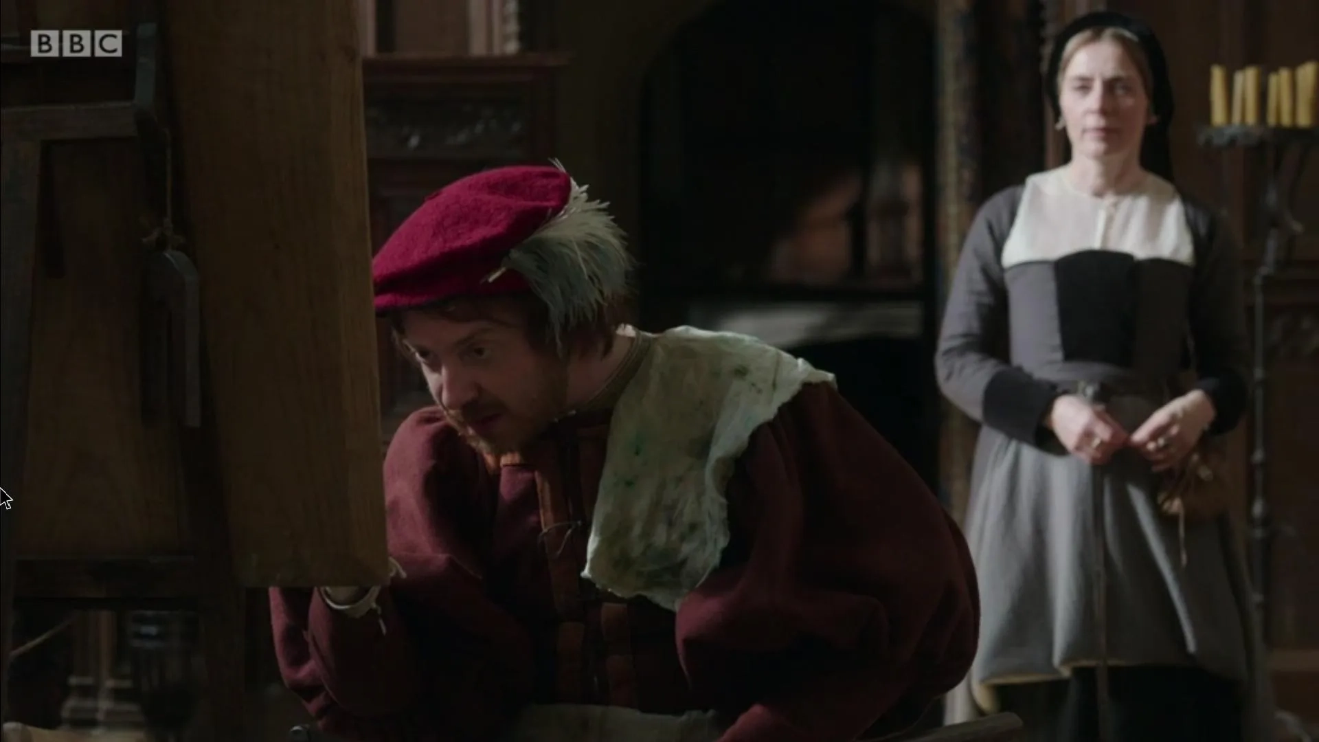 Saskia Reeves and Thomas Arnold in Wolf Hall (2015)