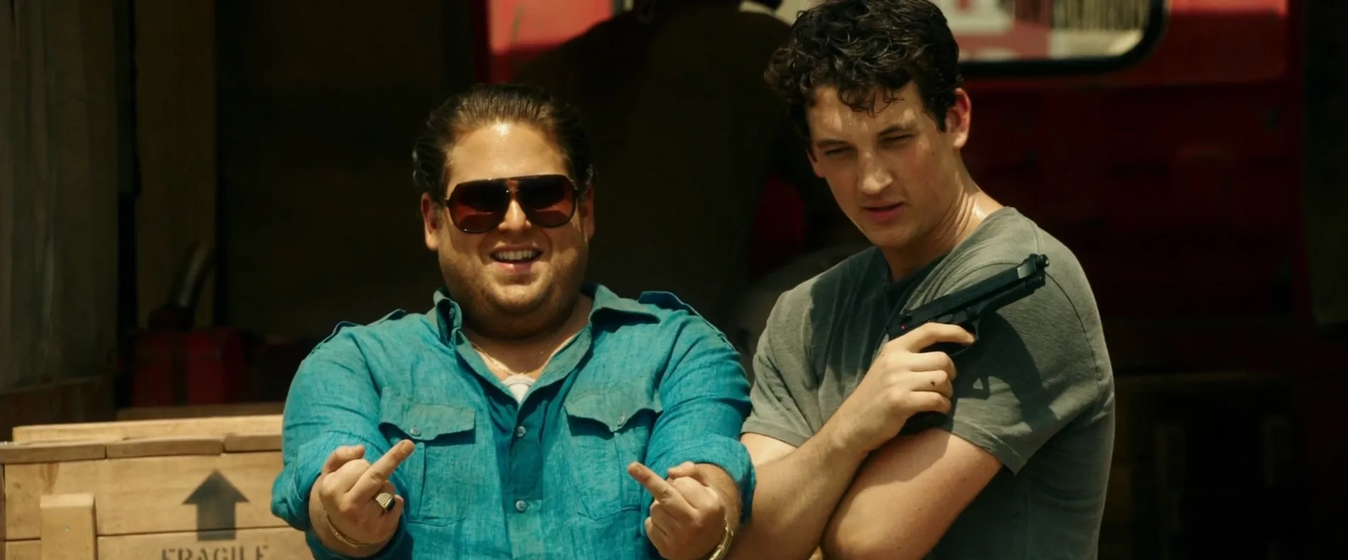 Jonah Hill and Miles Teller in War Dogs (2016)