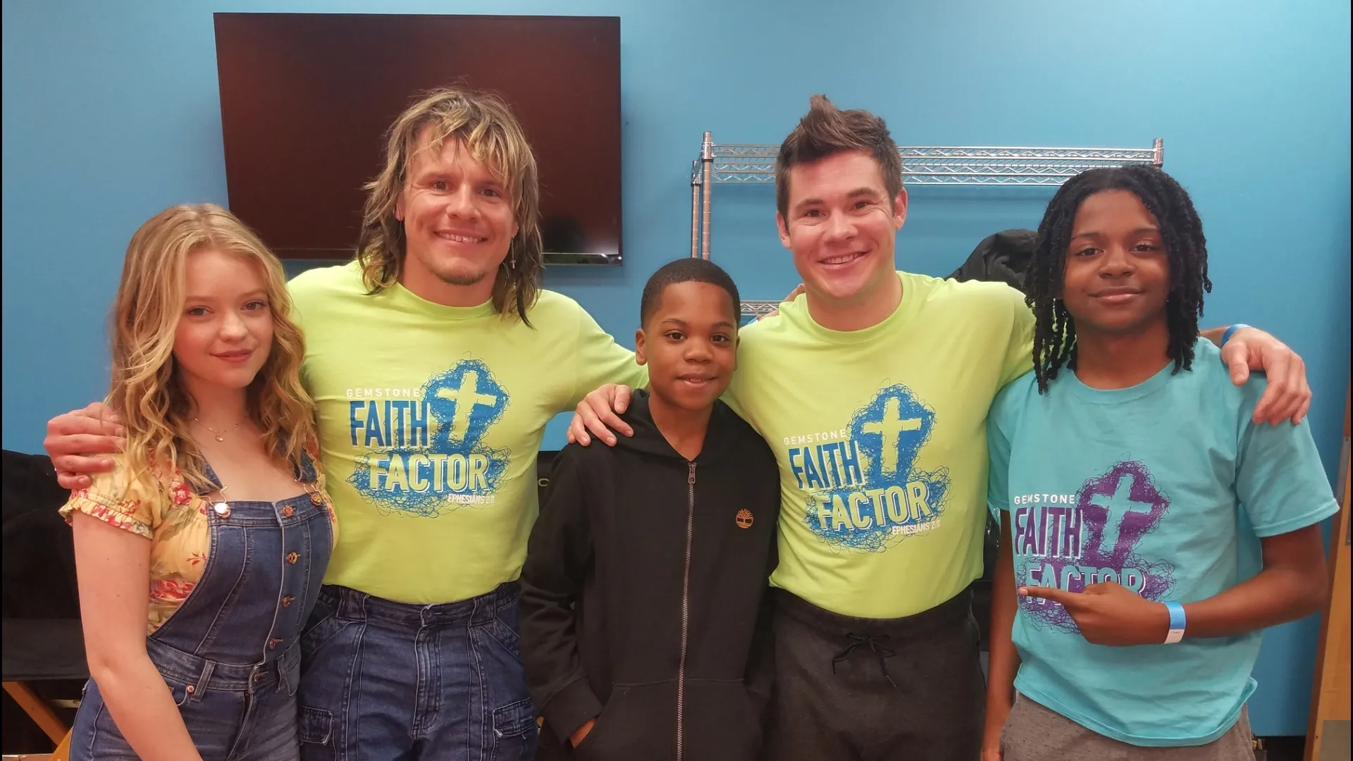 Johnnie on the set of The Righteous Gemstones with Adam Devine, Tony Cavalero, Jade Pettyjohn and younger brother Jaylon Gordon, in South Carolina