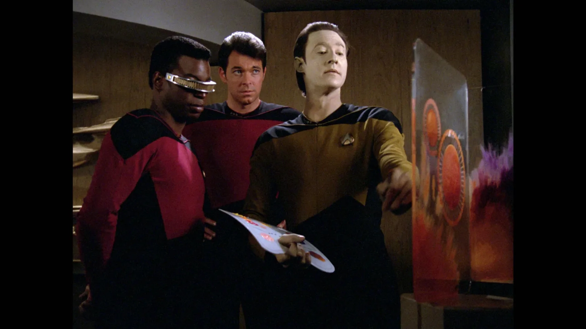 Jonathan Frakes, Brent Spiner, and LeVar Burton in Star Trek: The Next Generation (1987)