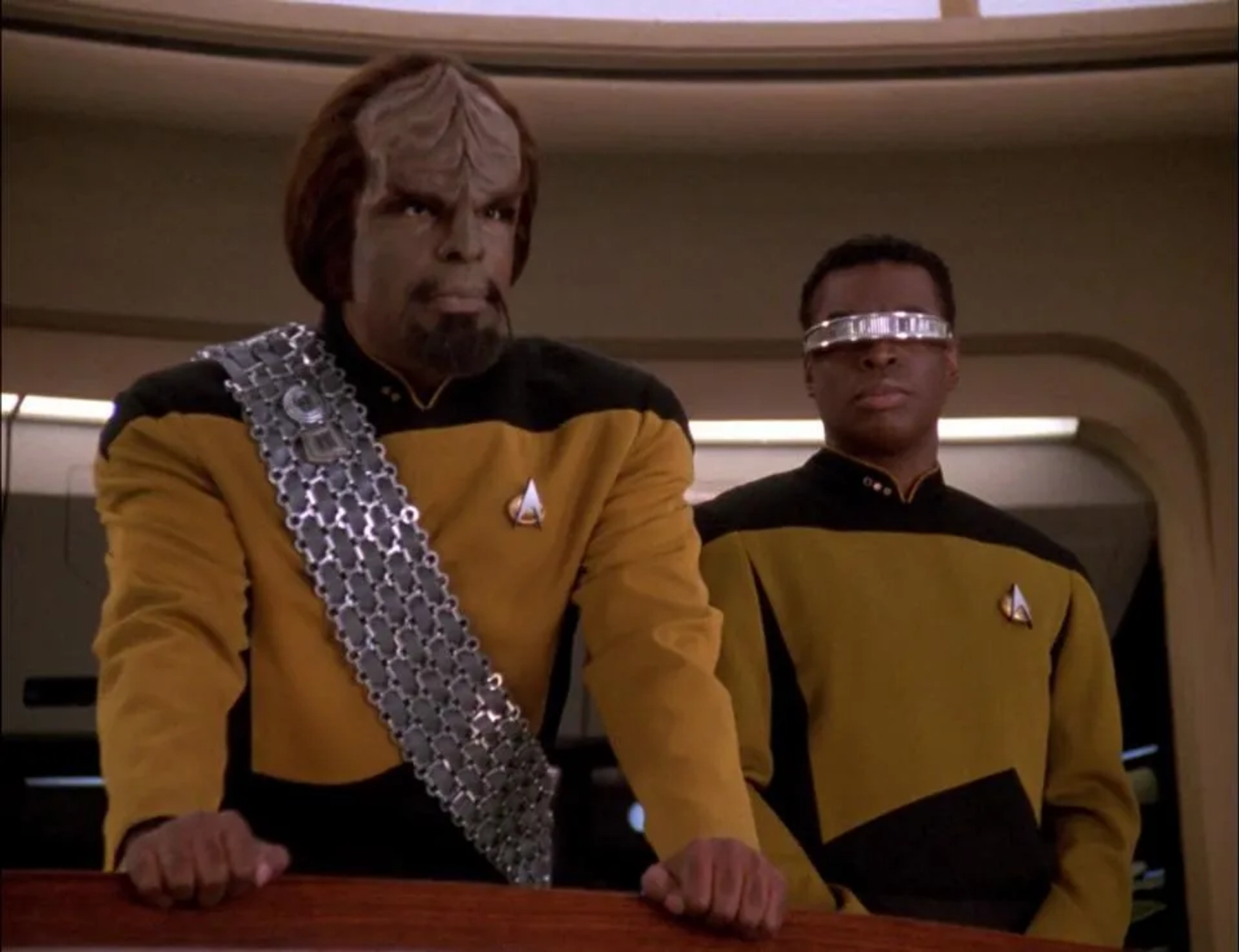 Michael Dorn and LeVar Burton in Star Trek: The Next Generation (1987)