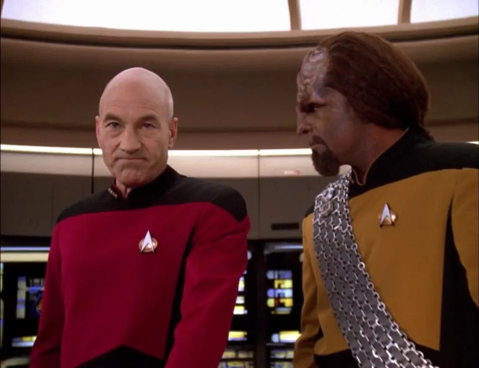 Michael Dorn and Patrick Stewart in Star Trek: The Next Generation (1987)