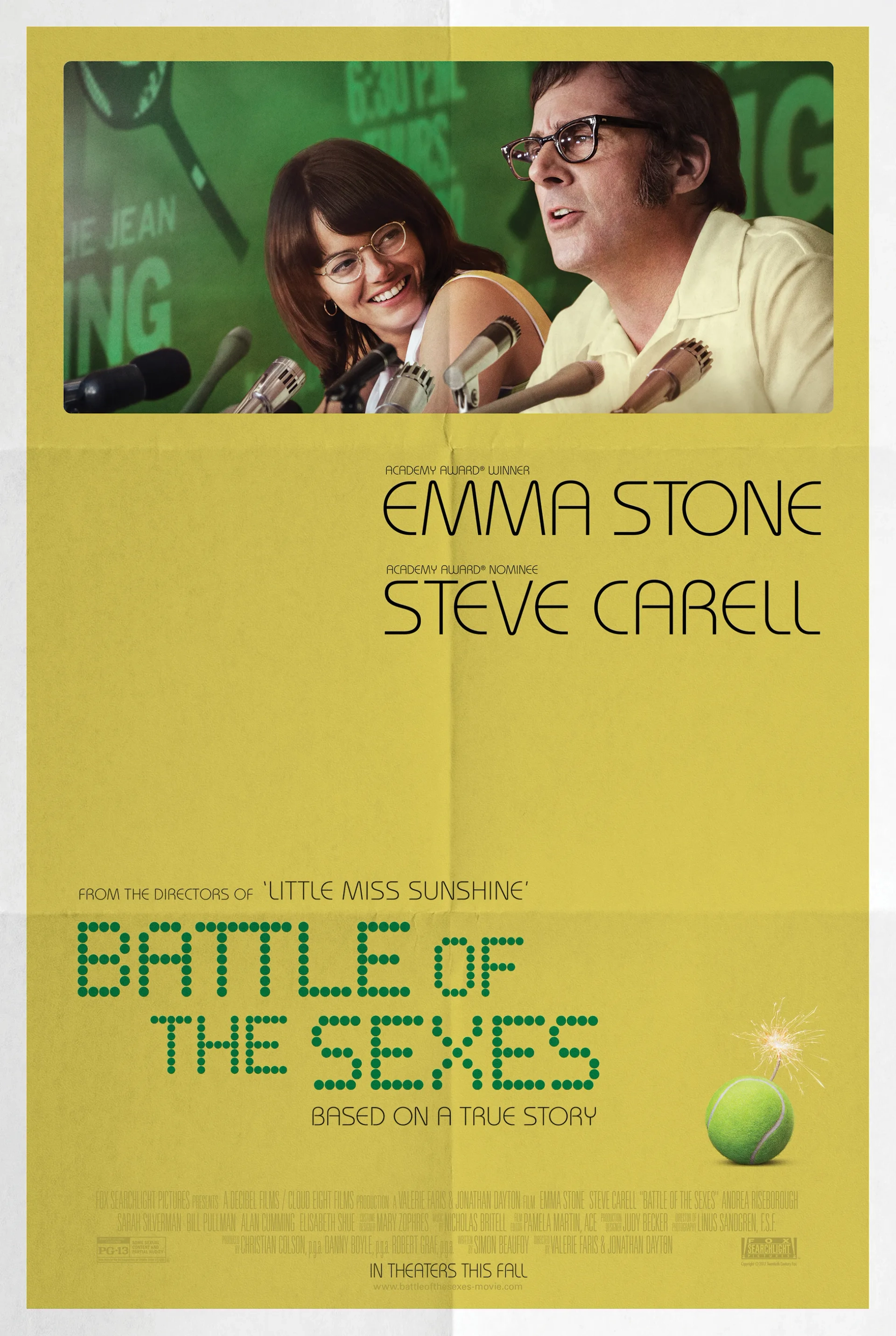 Elisabeth Shue, Bill Pullman, Steve Carell, Sarah Silverman, and Emma Stone in Battle of the Sexes (2017)