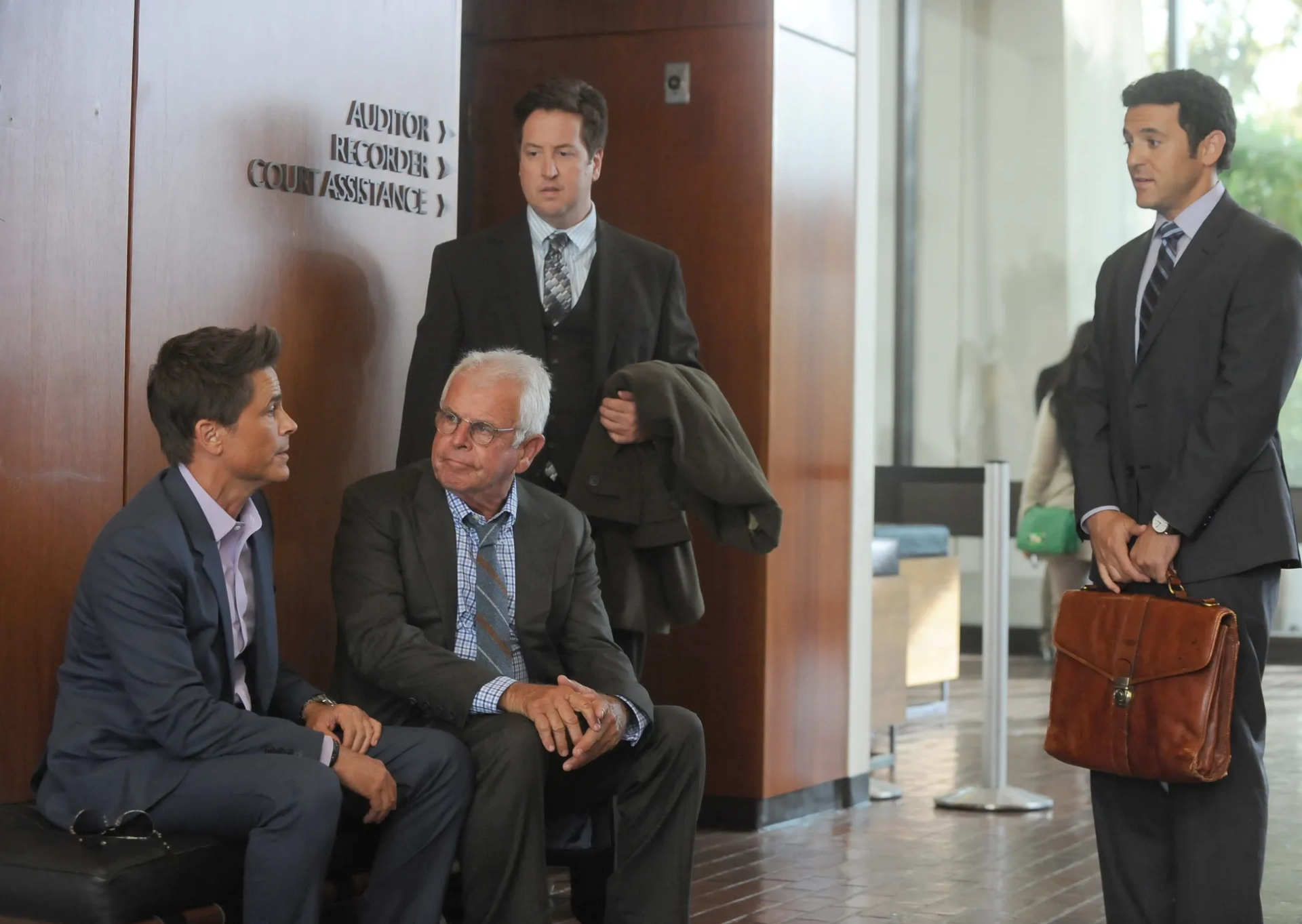 Rob Lowe, Fred Savage, William Devane, and Steve Little in The Grinder (2015)