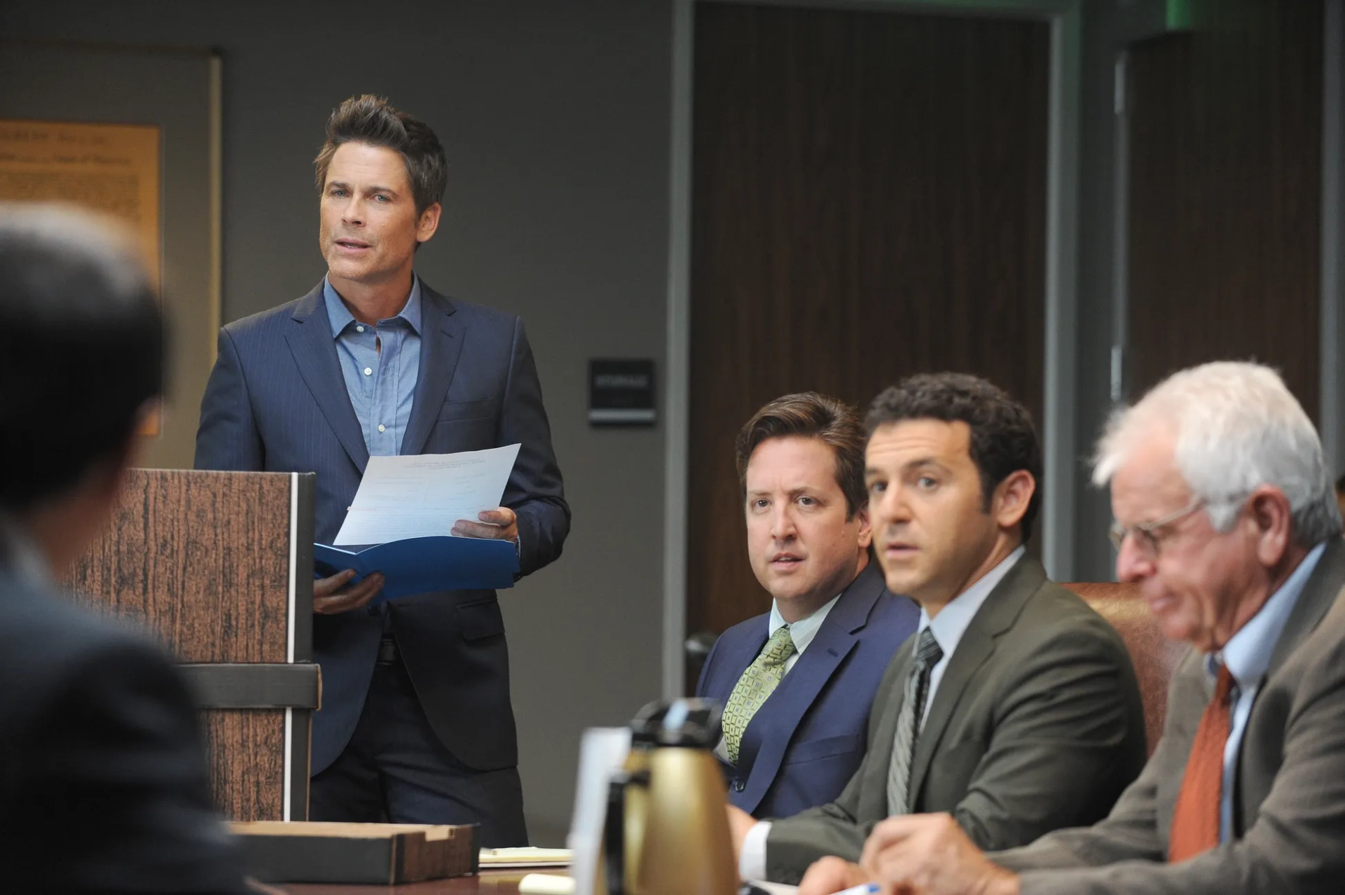 Rob Lowe, Fred Savage, William Devane, and Steve Little in The Grinder (2015)