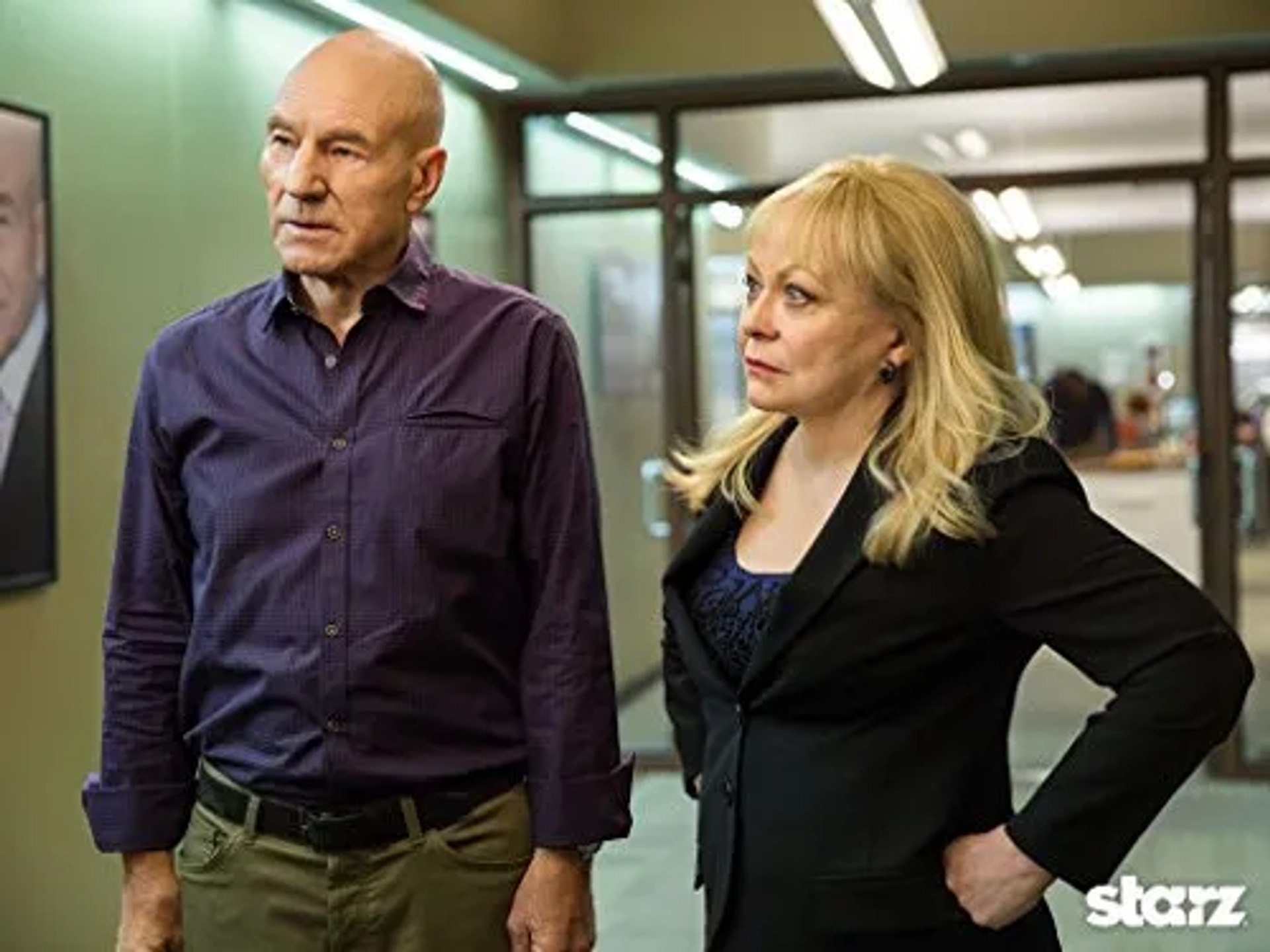 Patrick Stewart and Jacki Weaver in Blunt Talk (2015)