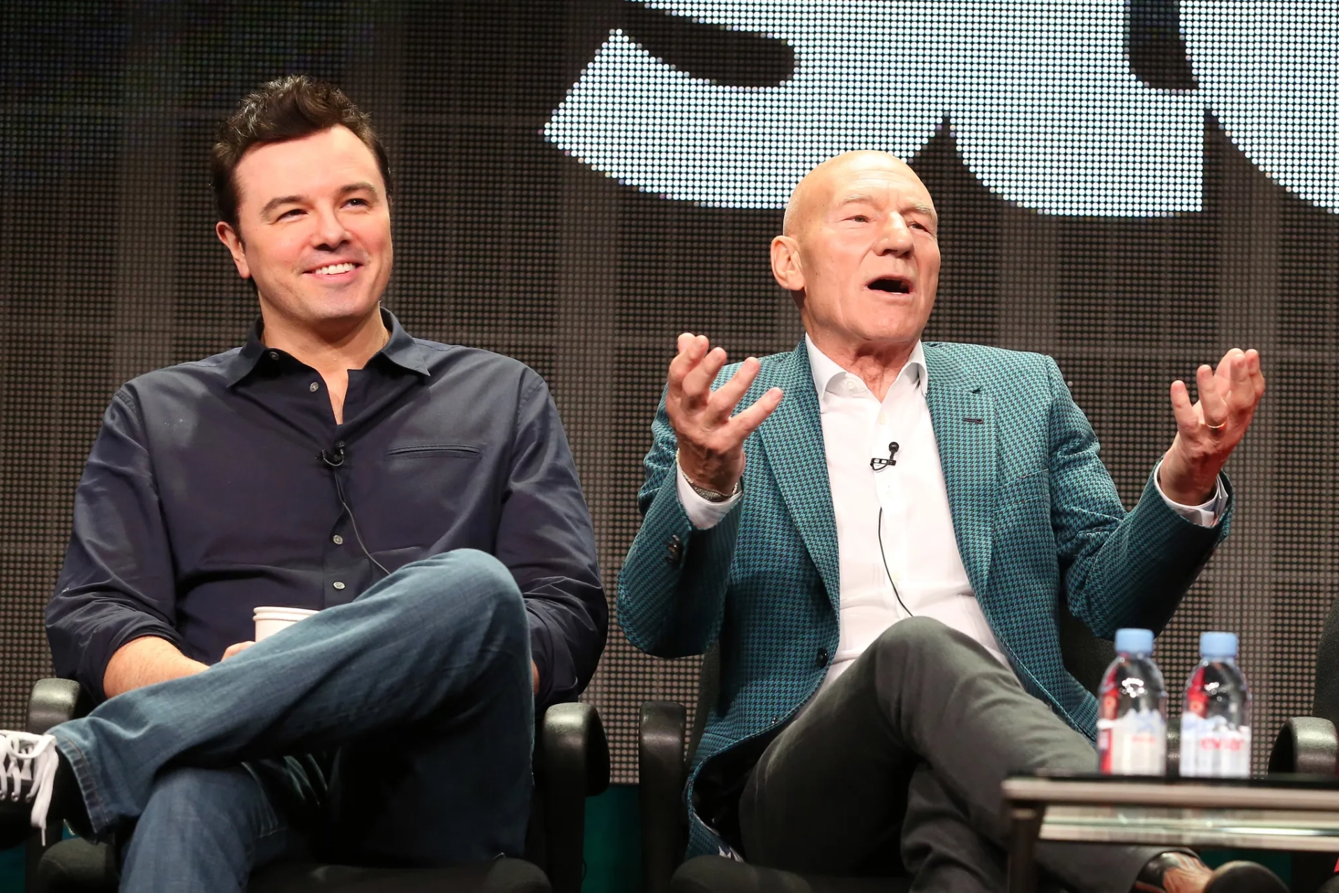 Patrick Stewart and Seth MacFarlane at an event for Blunt Talk (2015)