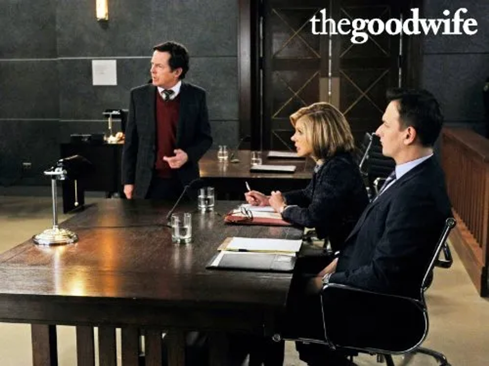 Michael J. Fox, Josh Charles, and Christine Baranski in The Good Wife (2009)