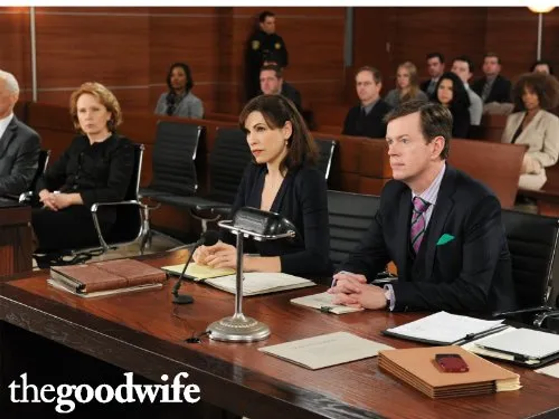 Julianna Margulies, Dylan Baker, and Kate Burton in The Good Wife (2009)