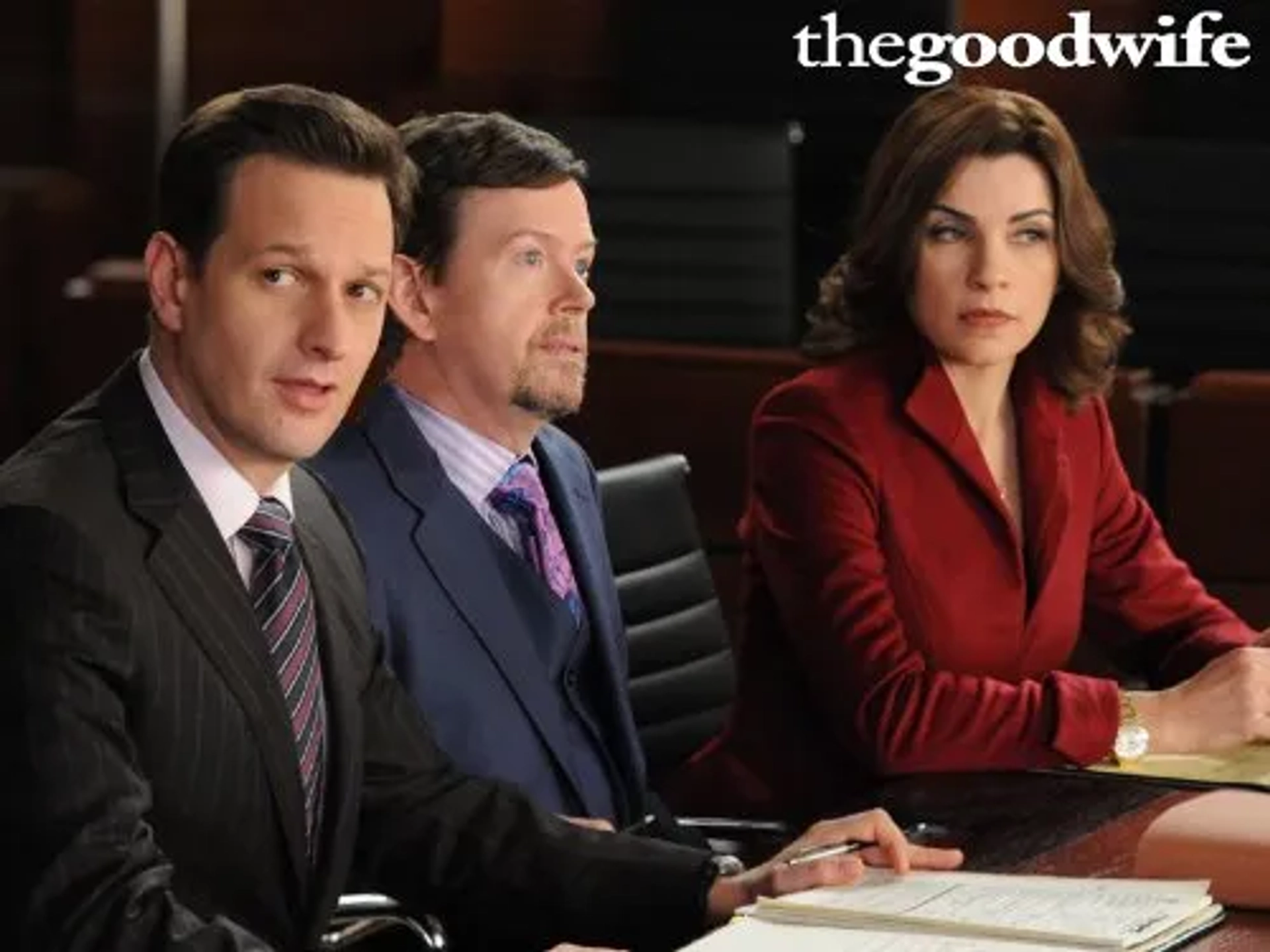 Julianna Margulies, Josh Charles, and Dylan Baker in The Good Wife (2009)