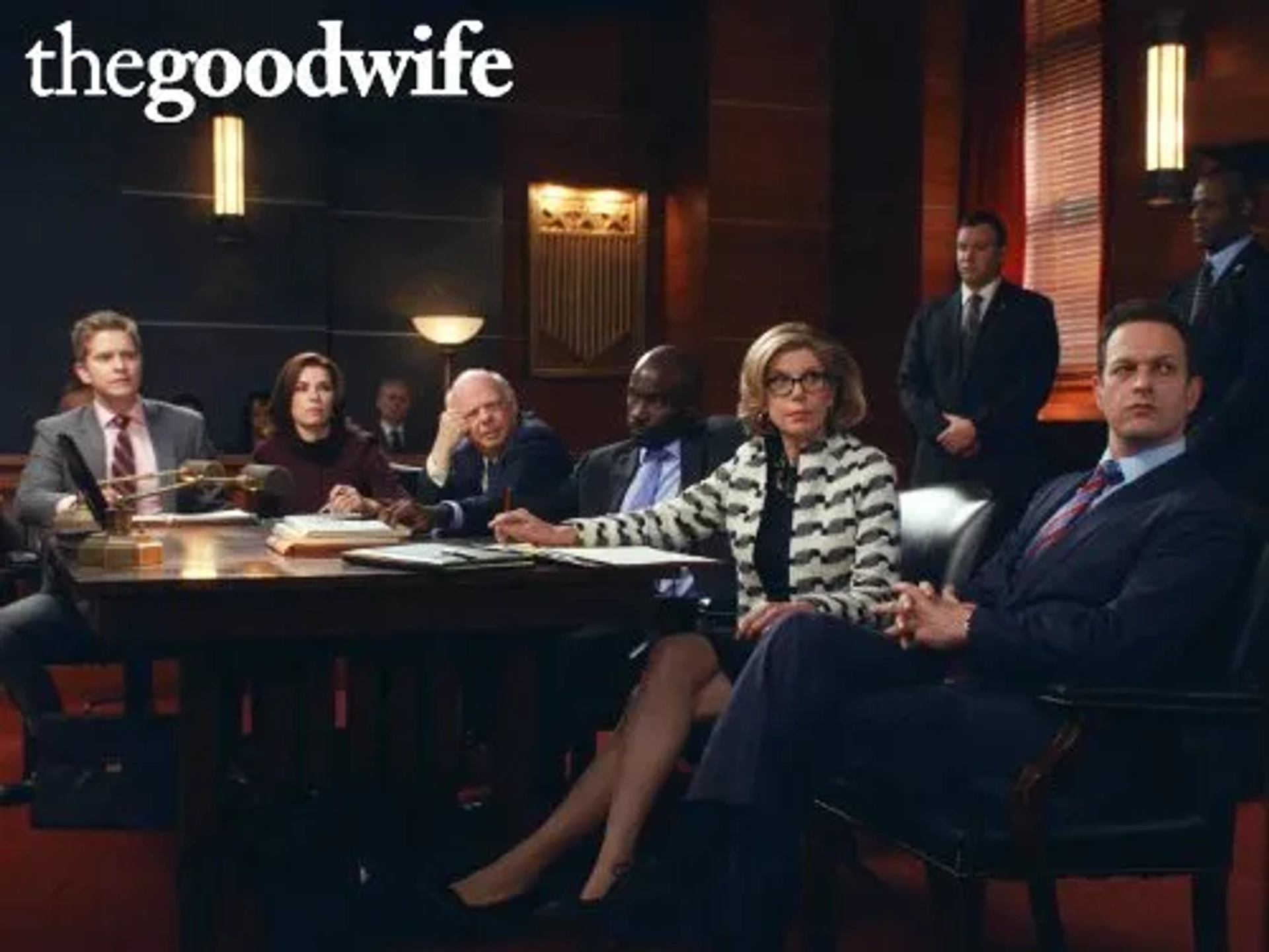 Julianna Margulies, Josh Charles, Wallace Shawn, Christine Baranski, Matt Czuchry, and Mike Colter in The Good Wife (2009)