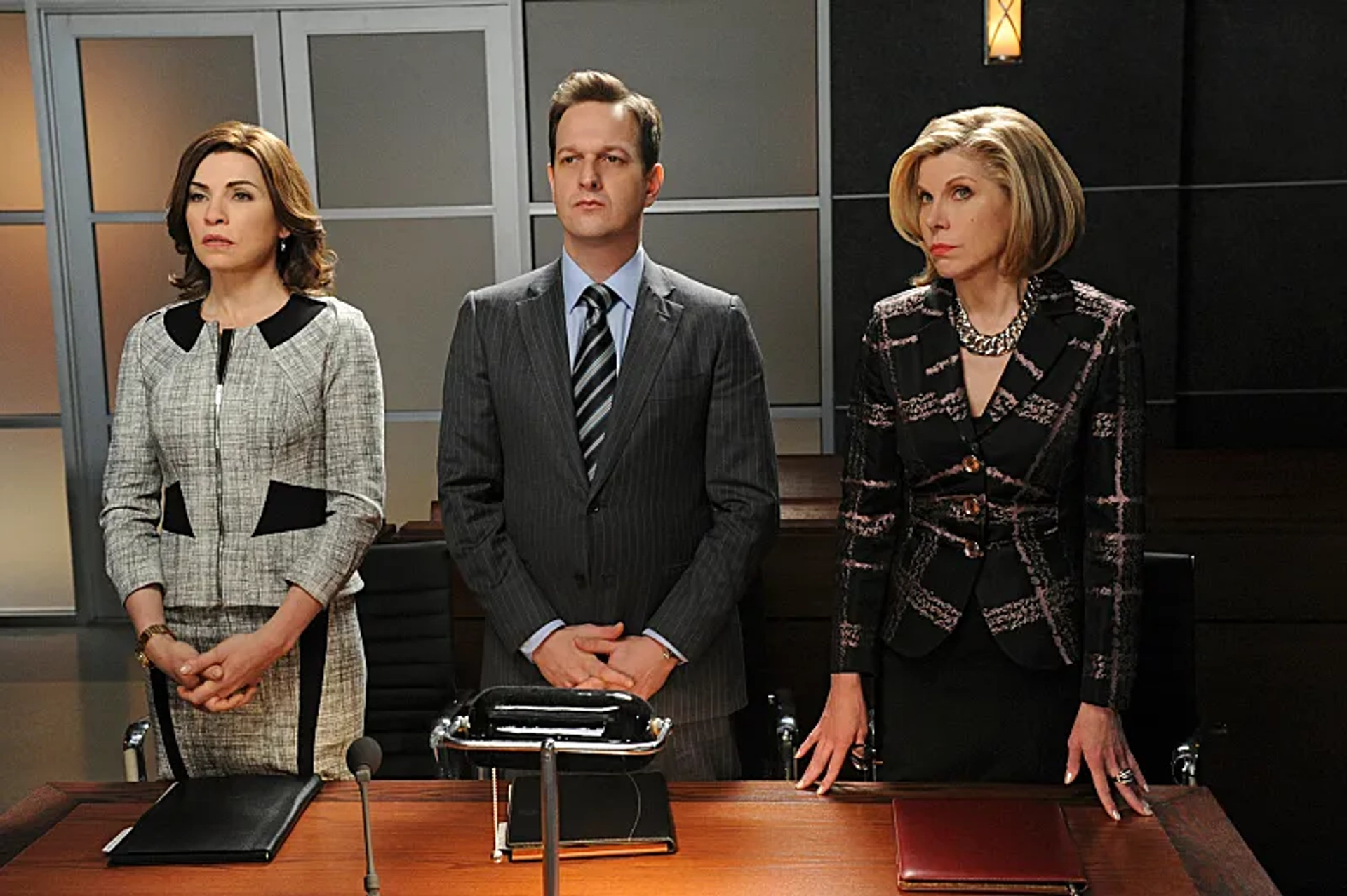 Julianna Margulies, Josh Charles, and Christine Baranski in The Good Wife (2009)