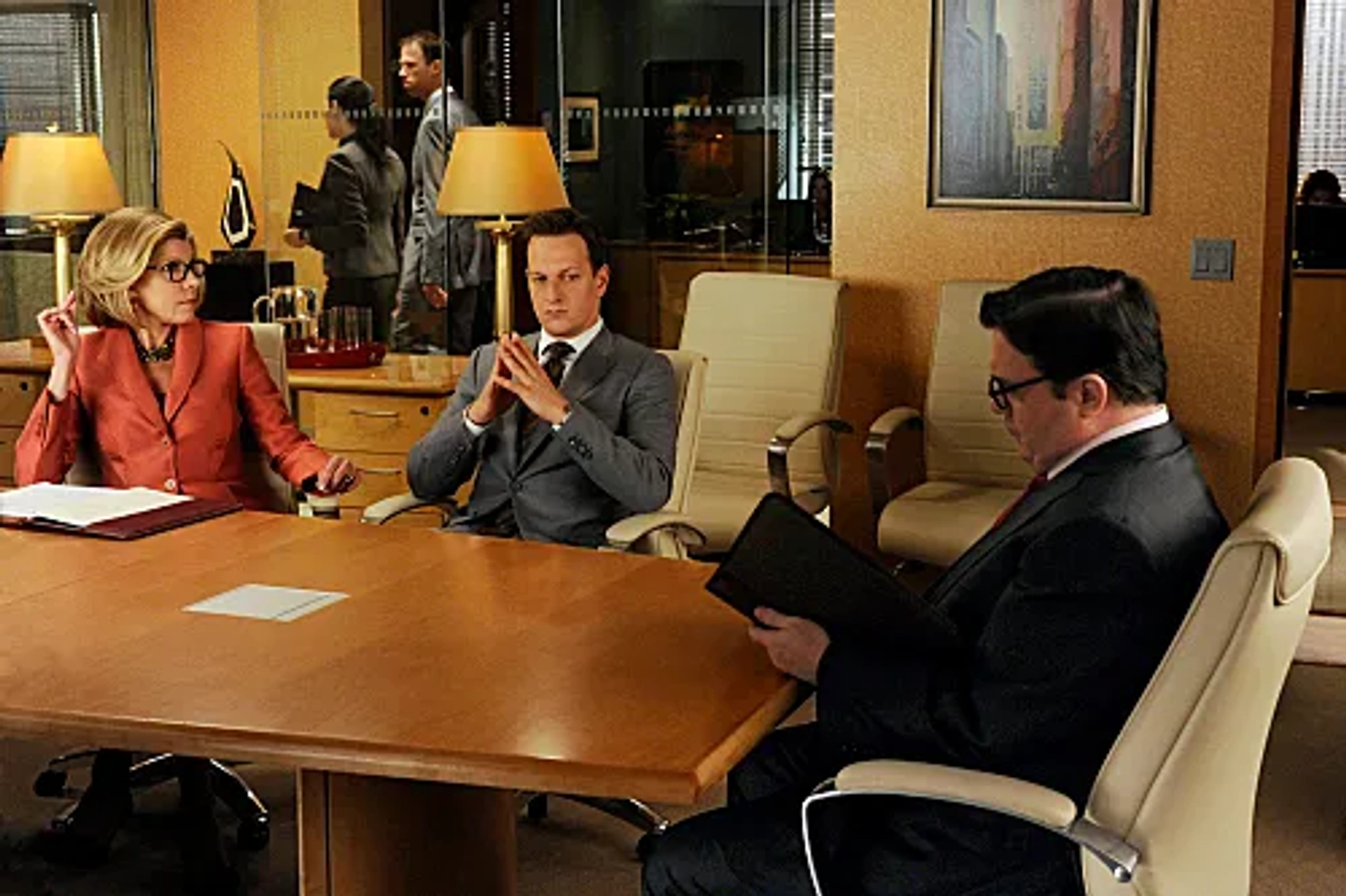 Josh Charles, Nathan Lane, and Christine Baranski in The Good Wife (2009)