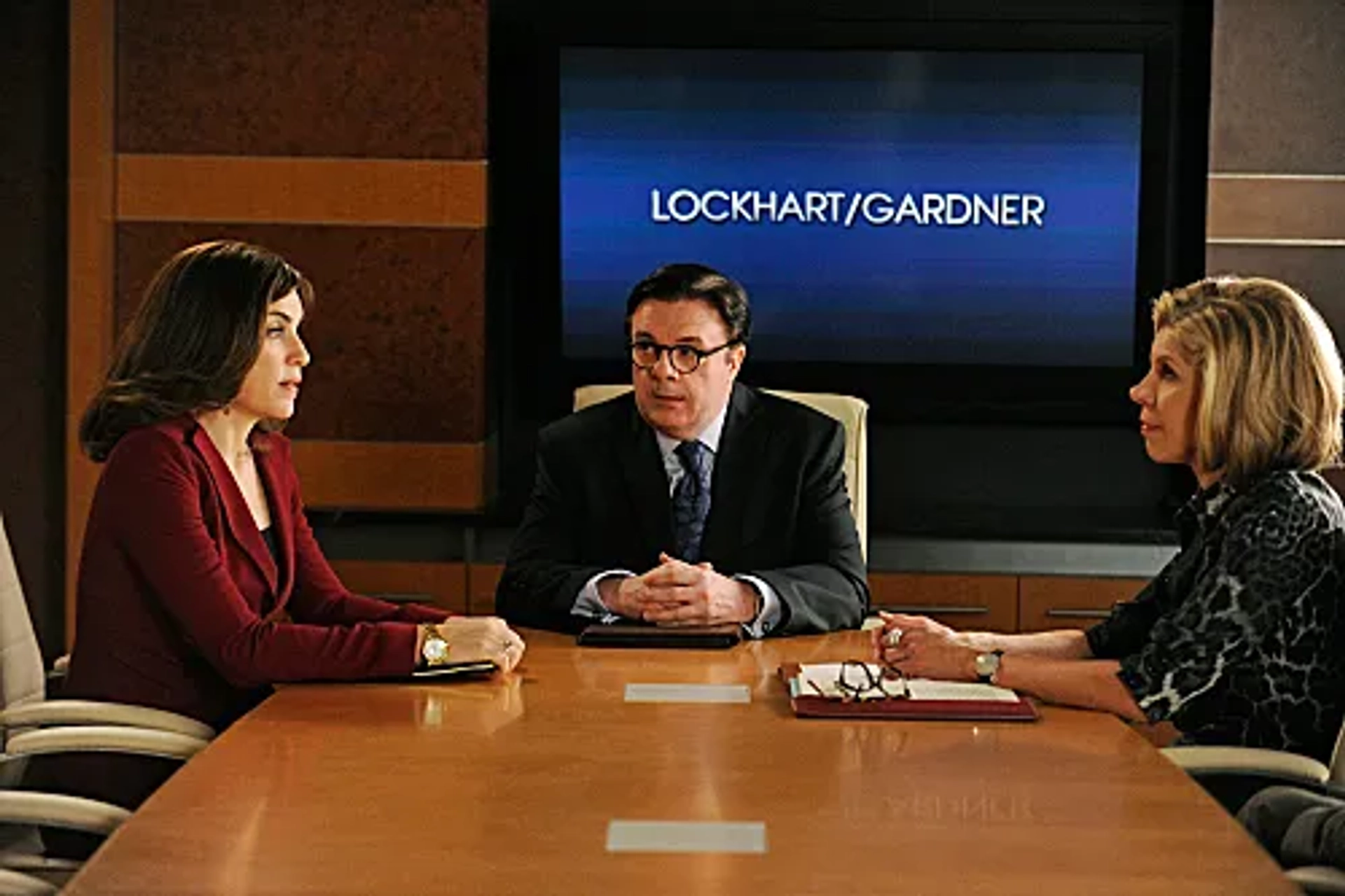 Julianna Margulies, Nathan Lane, and Christine Baranski in The Good Wife (2009)