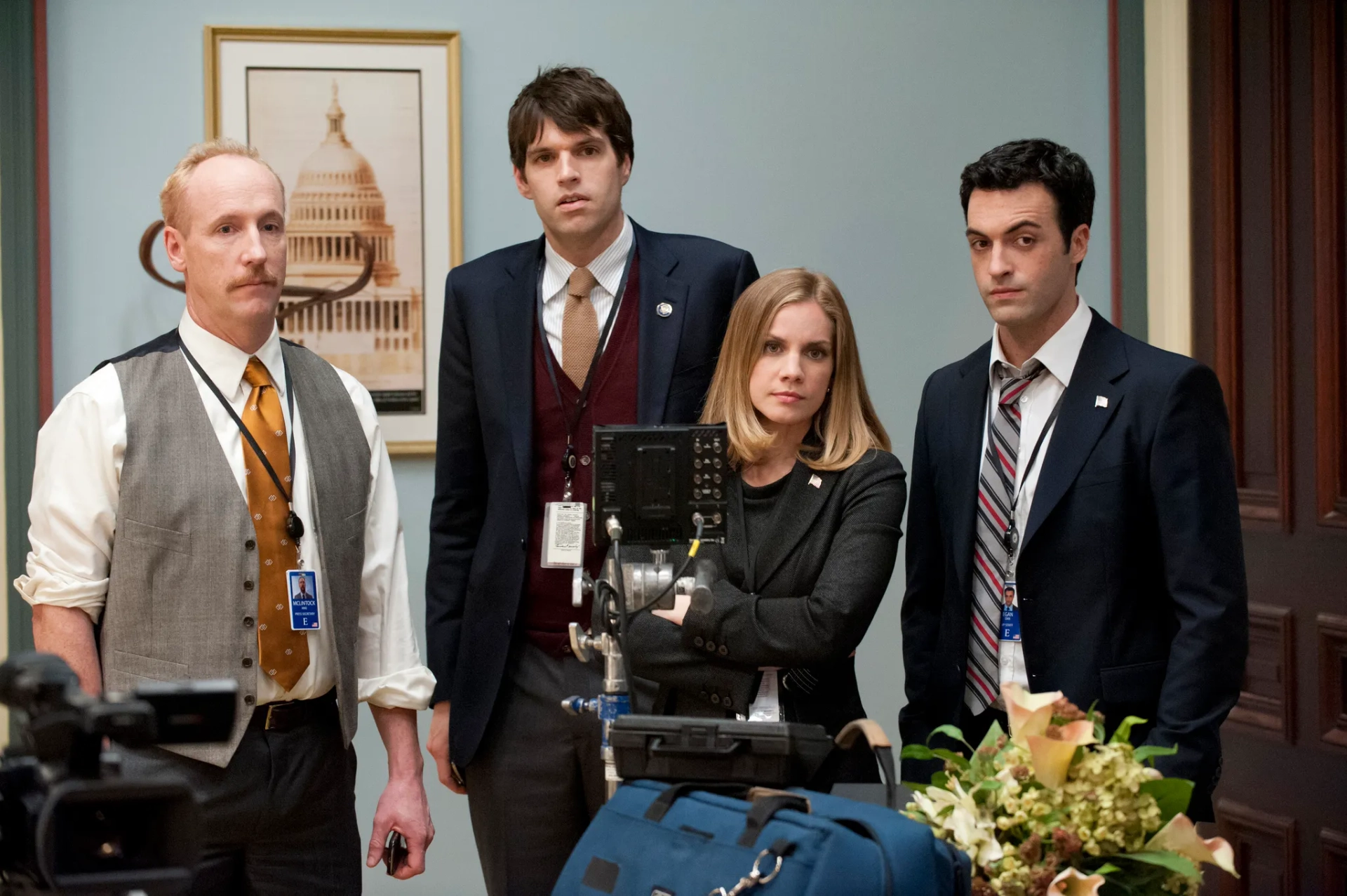 Anna Chlumsky, Matt Walsh, Reid Scott, and Timothy Simons in Veep (2012)