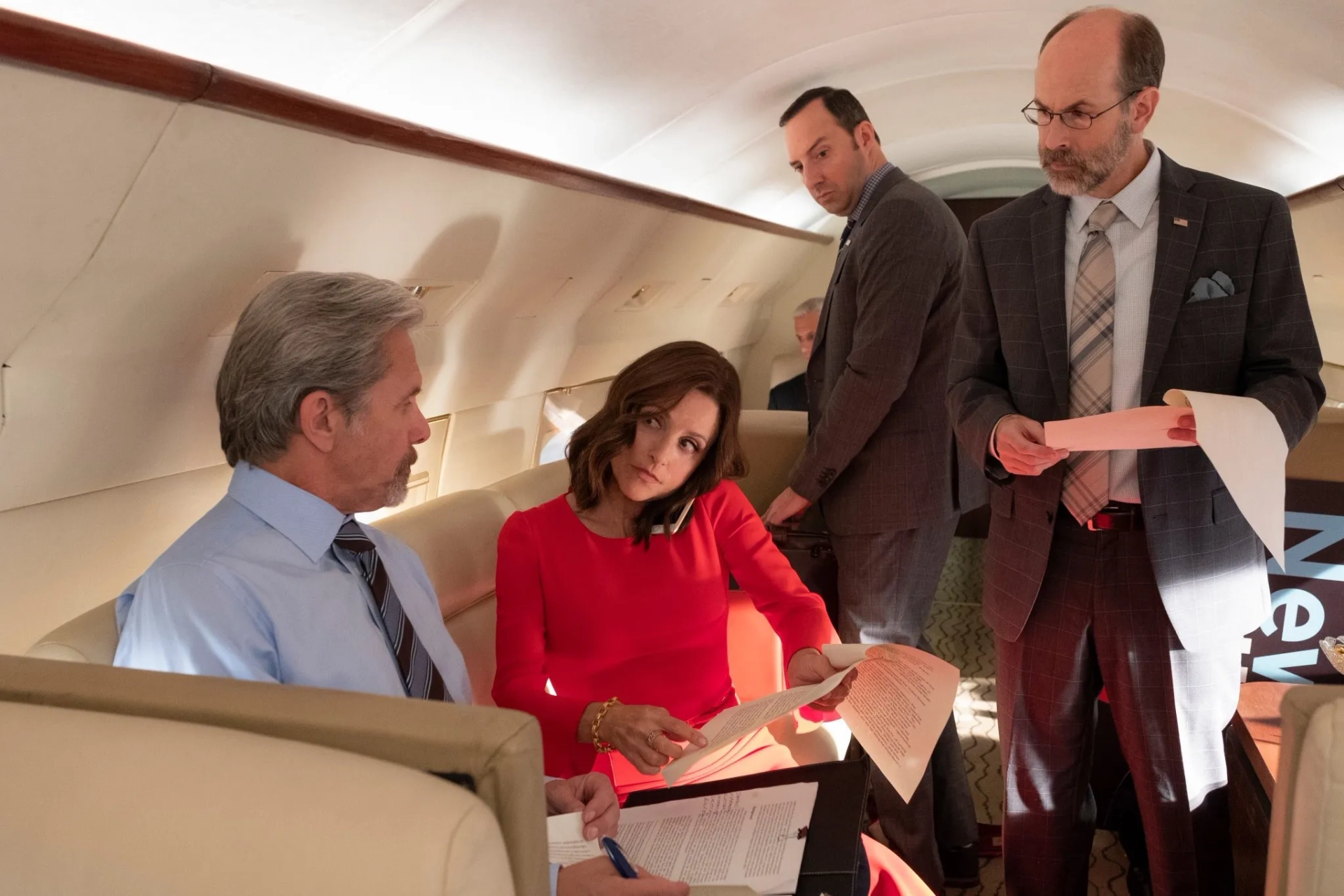 Julia Louis-Dreyfus, Gary Cole, Tony Hale, and Brian Huskey in Veep (2012)