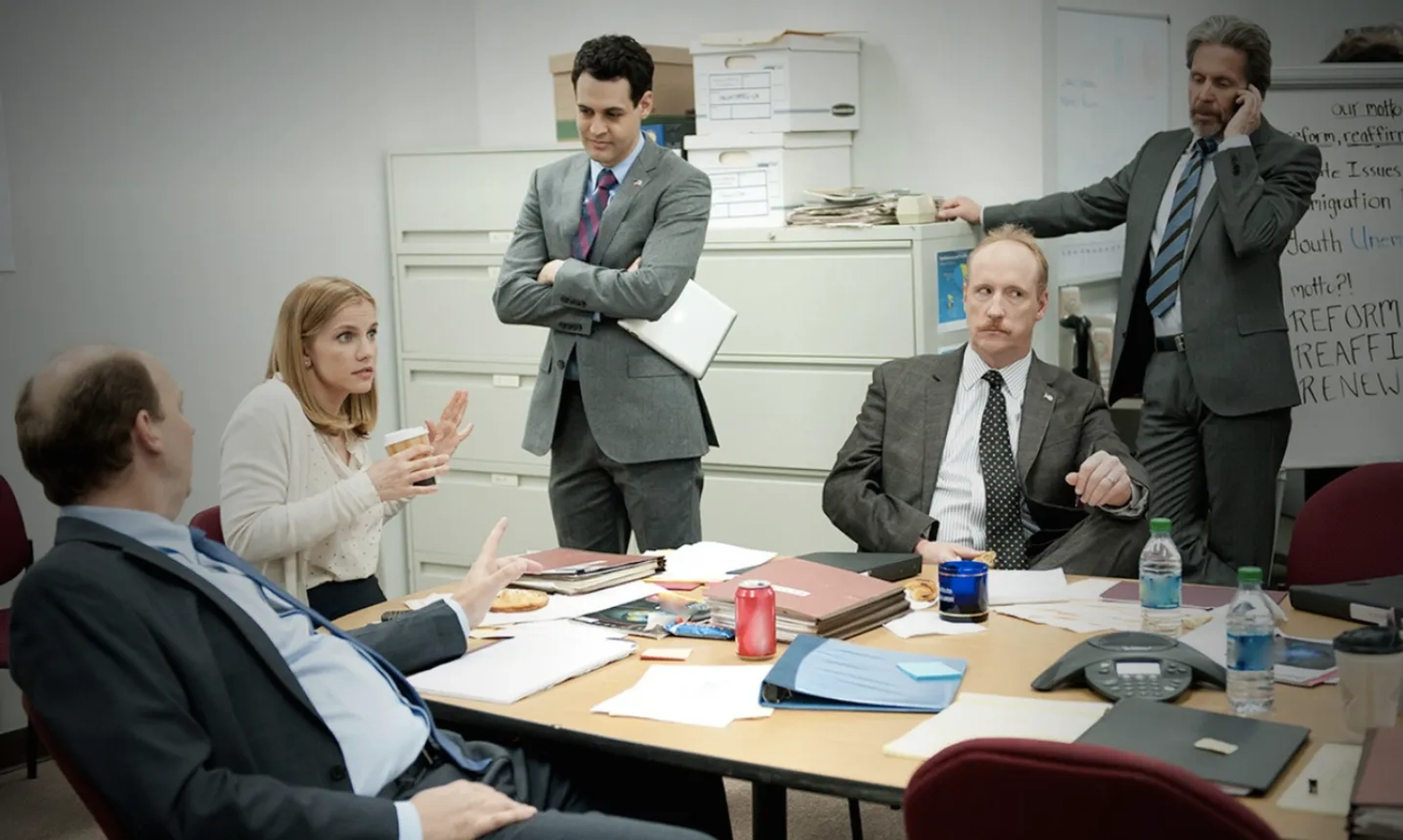 Still of Anna Chlumsky, Andrew Leeds, Matt Walsh, and Gary Cole in Veep (2014)