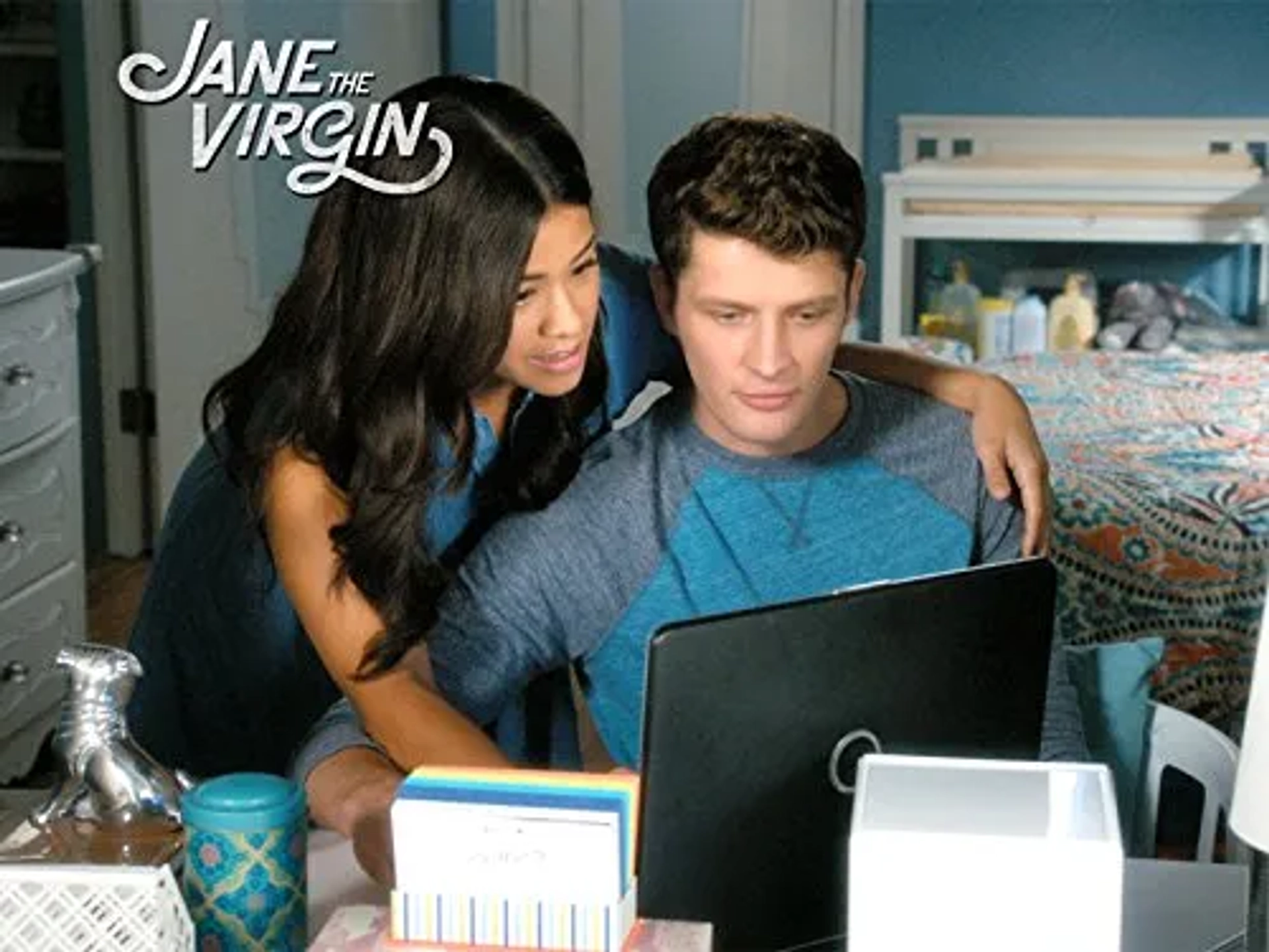 Gina Rodriguez and Brett Dier in Jane the Virgin (2014)