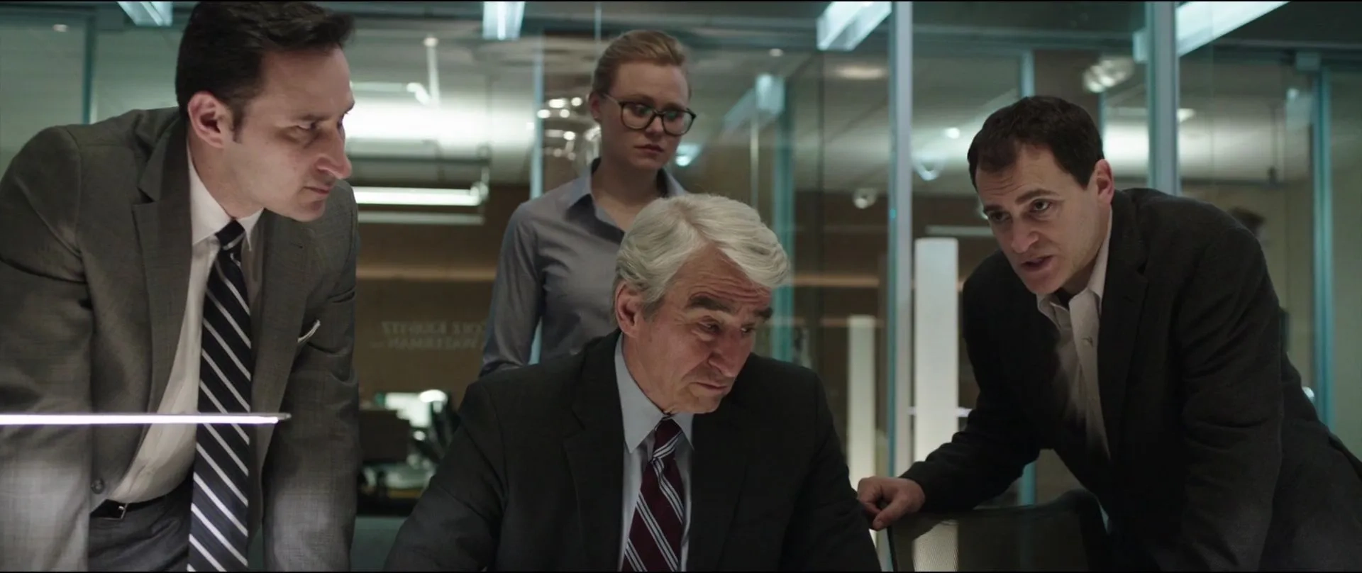 Sam Waterston, Raoul Bhaneja, Alison Pill, and Michael Stuhlbarg in Miss Sloane (2016)