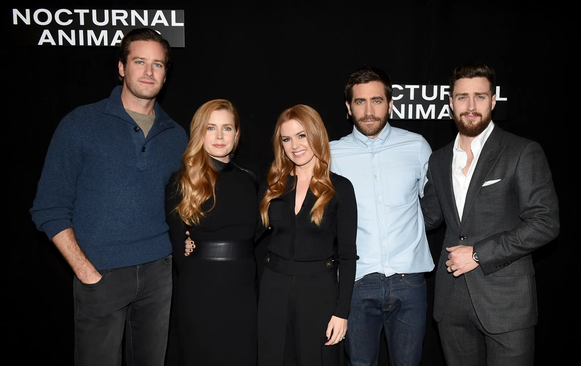 Amy Adams, Isla Fisher, Jake Gyllenhaal, Aaron Taylor-Johnson, and Armie Hammer at an event for Nocturnal Animals (2016)