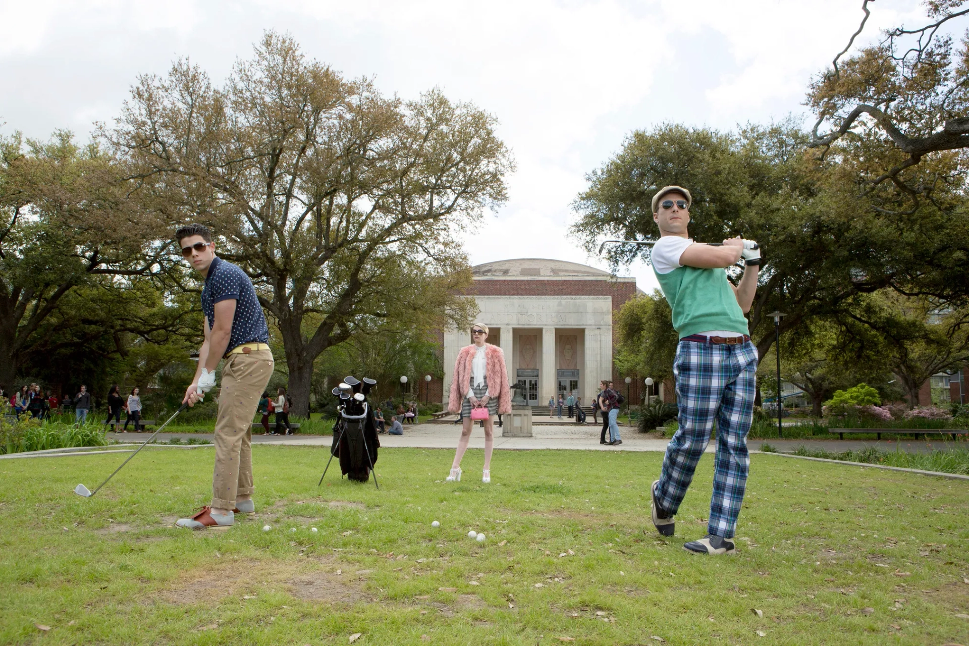 Emma Roberts, Glen Powell, and Nick Jonas in Scream Queens (2015)