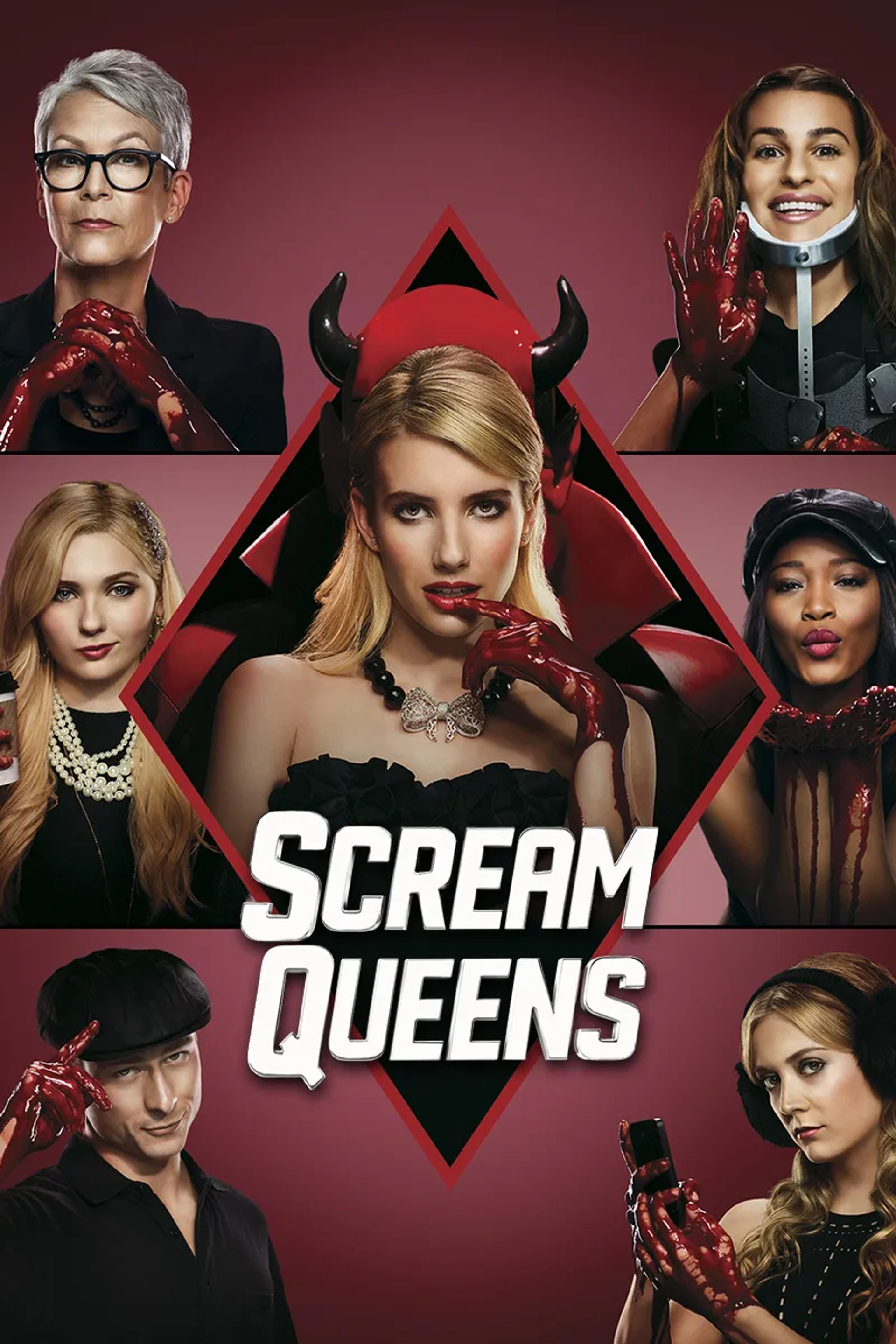 Jamie Lee Curtis, Lea Michele, Emma Roberts, Abigail Breslin, Glen Powell, Keke Palmer, and Billie Lourd in Scream Queens (2015)