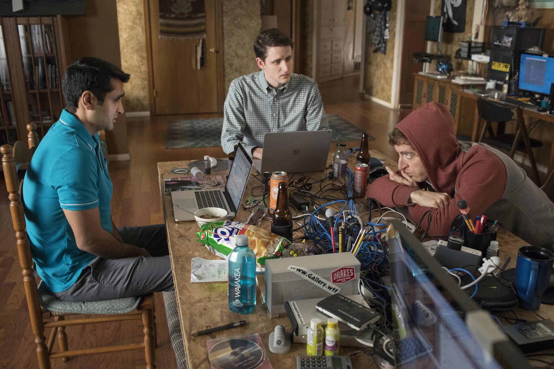 Zach Woods, Thomas Middleditch, and Kumail Nanjiani in Silicon Valley (2014)