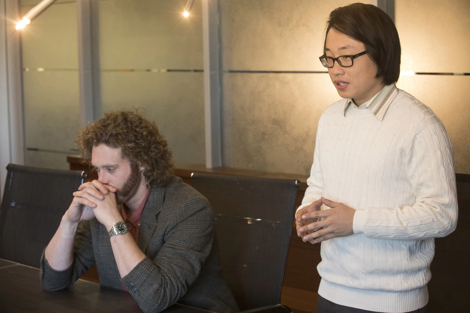 T.J. Miller and Jimmy O. Yang in Silicon Valley (2014)