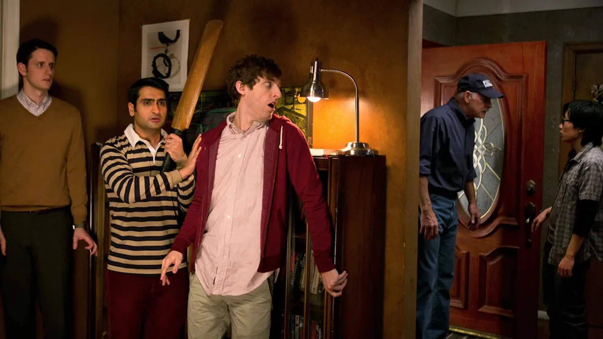 Casey Sander, Zach Woods, Thomas Middleditch, Kumail Nanjiani, and Jimmy O. Yang in Silicon Valley (2014)